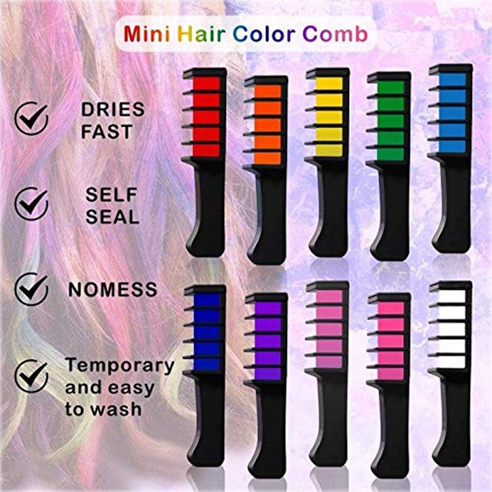 EBANKU Temporary Hair Chalk Comb, 10 Color Washable Hair Chalk Set for Girls Kids Gifts on Cosplay DIY Halloween Christmas Day Birthday Party image number 1