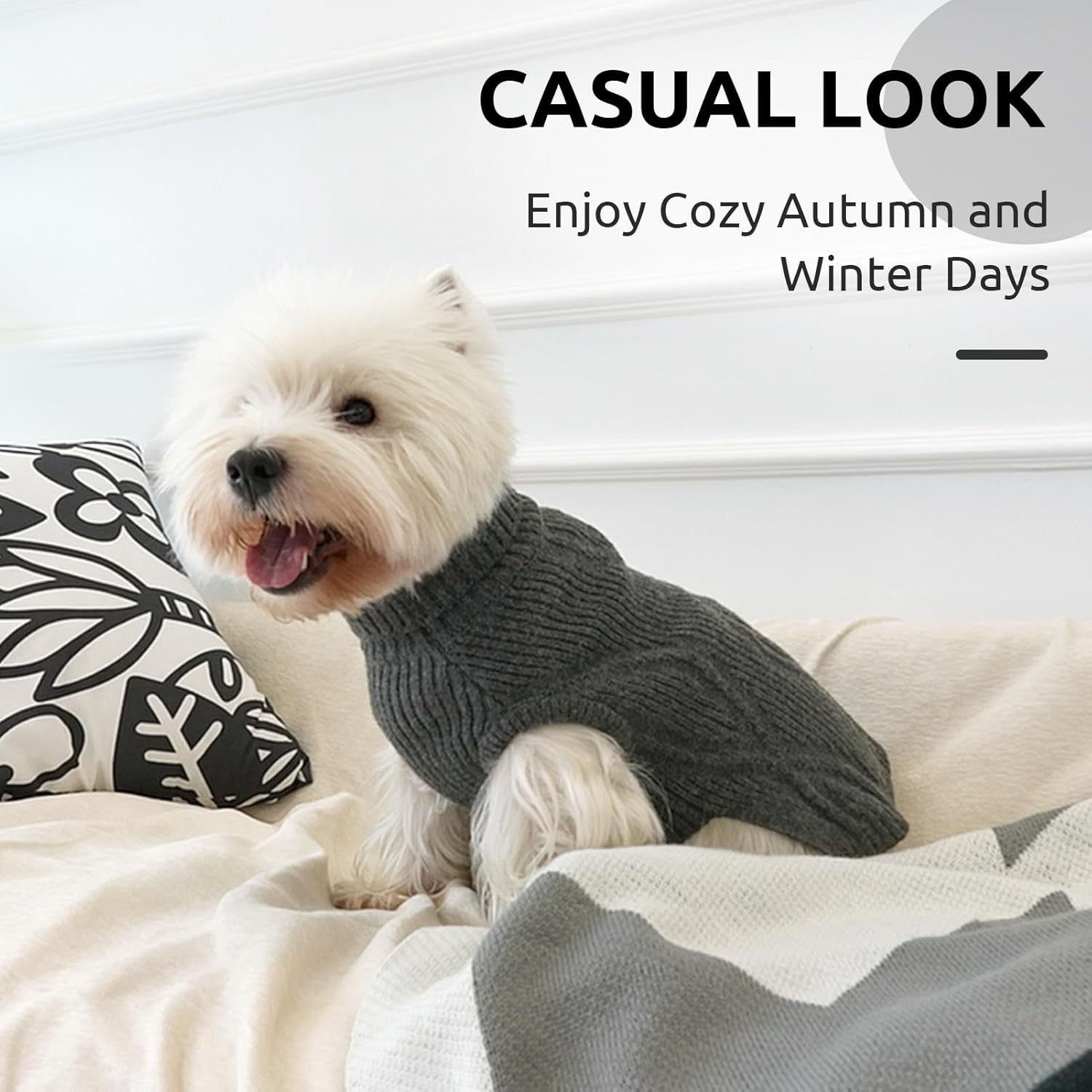 Queenmore Sweater for Small Dogs, Warm and Soft Turtleneck Dog Jumper for Maltese, Pomeranian, Poodle, Shih Tzu (Grey, S) image number 3