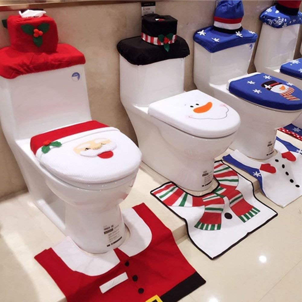 Toilet Seat Cover and Rug Set with 3D Nose Santa Claus Tank Lid Cover, Floor Rug Mat and Tissue Box Cover for Christmas Bathroom Decoration - Set of 3 image number 5