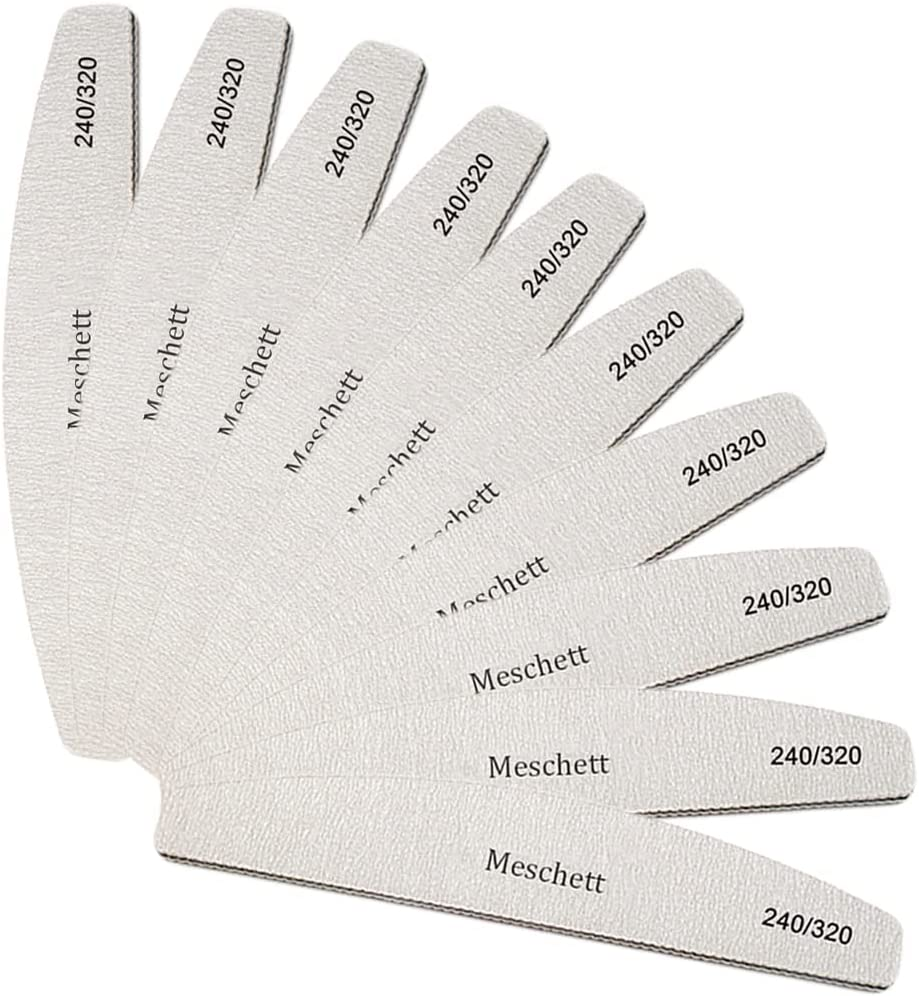 10 PCS Half Moon Nail Files,240/320 Professional Grit Nail File Reusable Double Sided Emery Boards Nail File Manicure Tools for Acrylic,Natural,Gel Nails