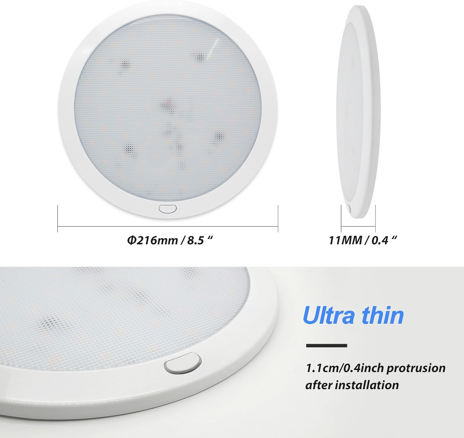 Dream Lighting 12Volt LED 8.5Inch Panel Light Dimmable Switch Cool White/Blue Interior Ceiling/Roof Lamps Rv/Caravan/Camper Trailer/Automotive/Boat/Yacht/Marine/Exhibition Hall,Surface Mounted Memory image number 3