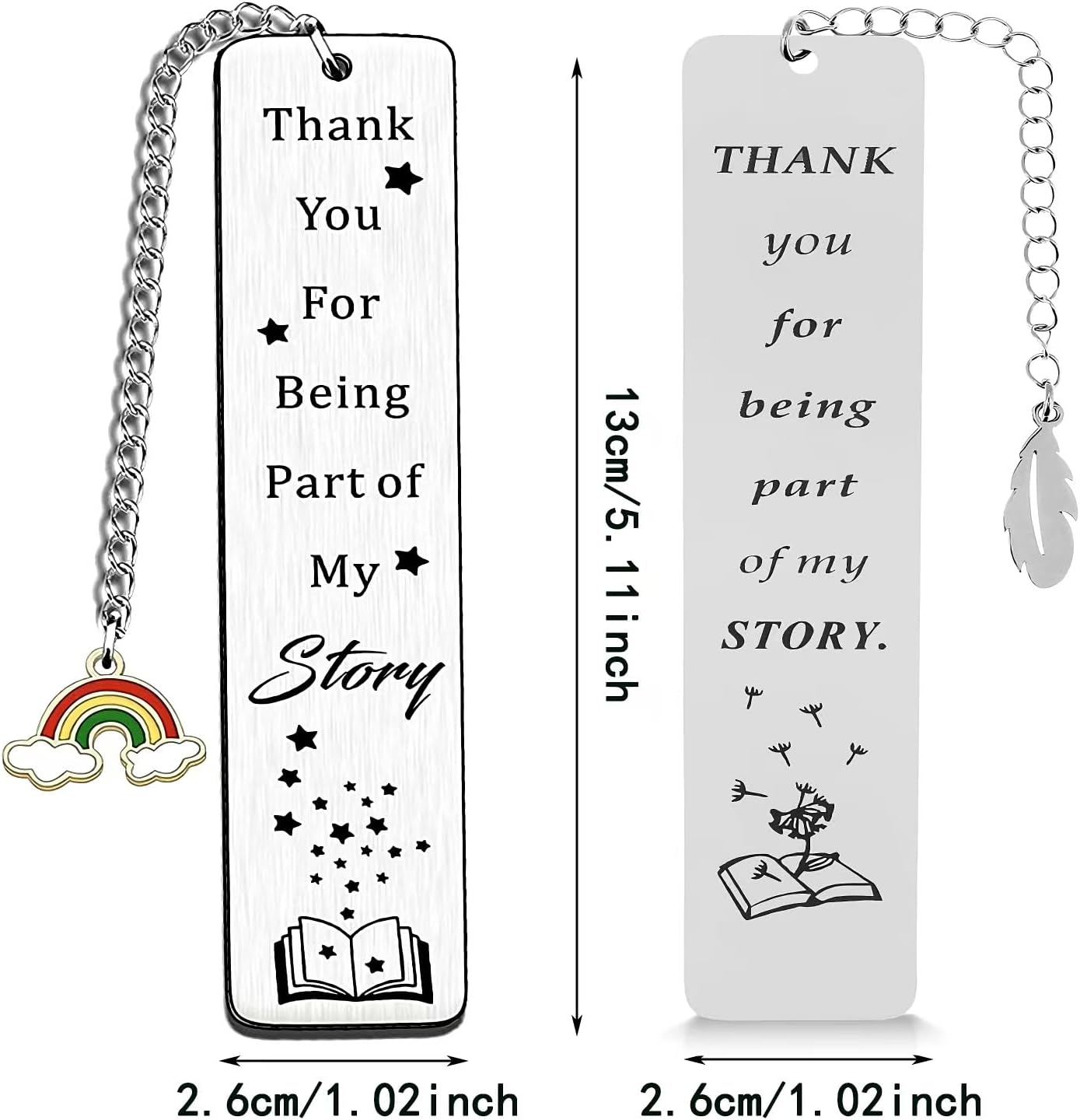 Metal Bookmark，2 Stainless Steel Bookmarks with Different Patterns，Thank You Teacher Appreciation Gifts Book Lovers Gifts Friend Birthday Graduation Gifts for Women Female Friend Gift image number 6