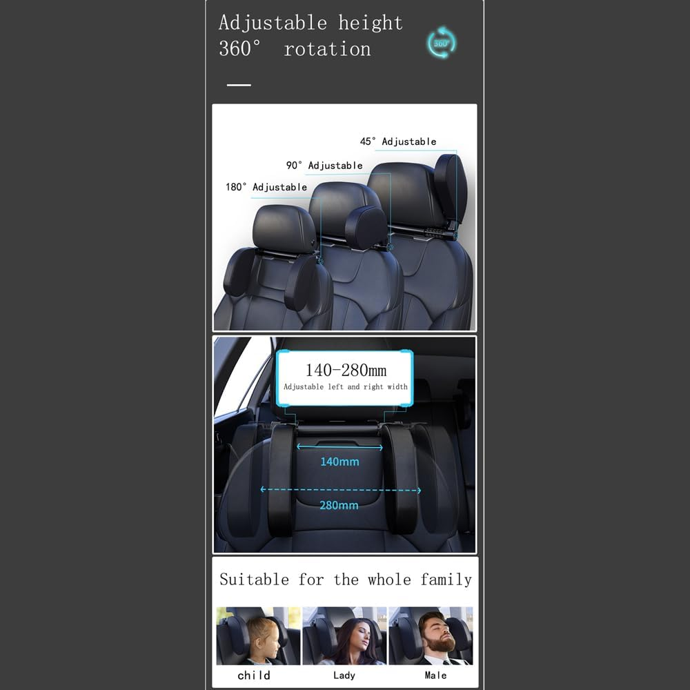 GUYOS Car Headrest Pillow Memory Foam Head Neck Support Pillow Height & Width Adjustable Sleeping Headrest with Hook for Kids and Adults image number 4