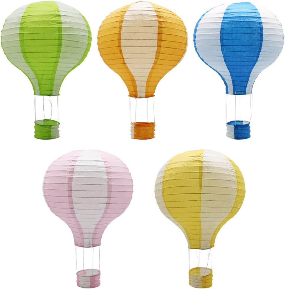 Hanging Hot Air Balloon Paper Lanterns Set Party Decoration Birthday Wedding Christmas Party Decor Gift 12 Inch Pack of 5 Pieces (Mix Design and Color)