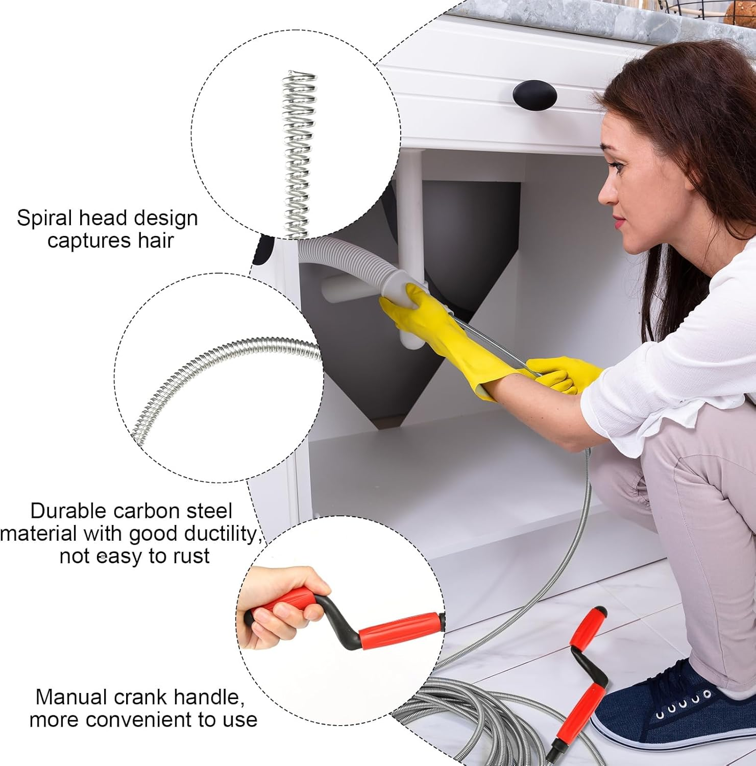 Oneroomone Pipe Cleaning Spiral Drain Cleaner 5 M X 6 Mm Spiral Drain Pipe Cleaning Universal Spiral Drain Spiral Pipe Cleaner Spiral for Stubborn Blockages image number 3