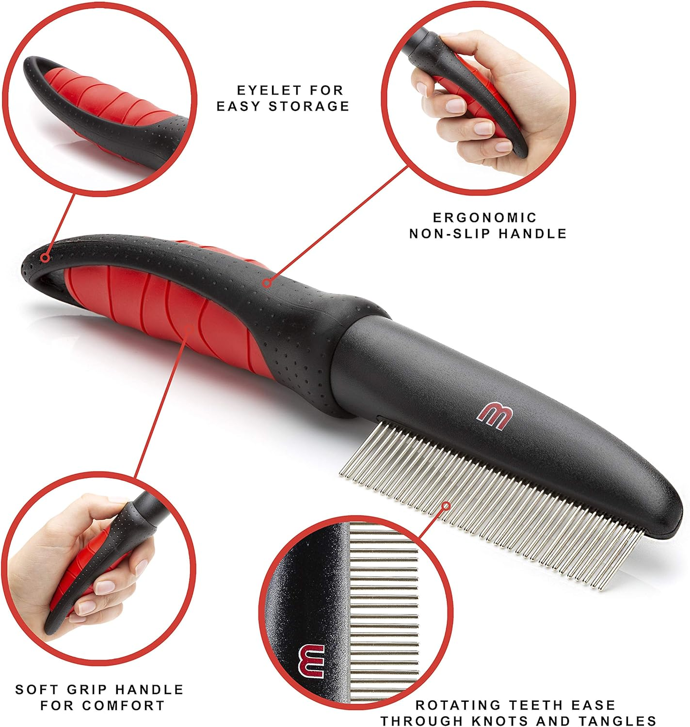 Mikki Dog, Cat Anti-Tangle Shedding Comb - Removes Knots, Matts and Tangles - for Fine Hair Coats image number 4