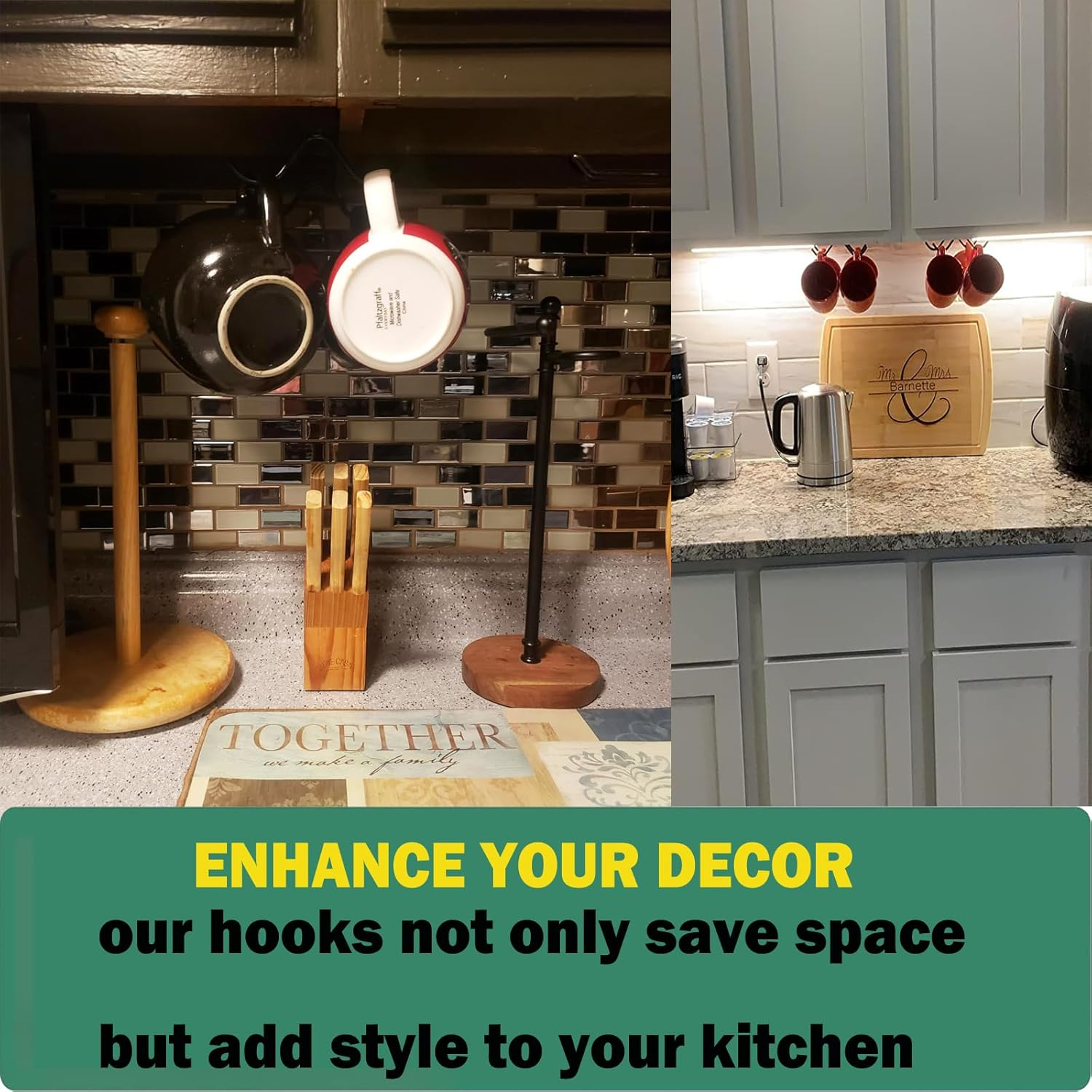 Pmsanzay Mug Cup Holder under Cabinet Organizer - 2 Pack Self-Adhesive Cup Hooks Coffee Mug Holder,Mug Cup Storage Hanger,Coffee Bar Accessories for Kitchen, Pantry, Cabinet - No Drilling image number 2