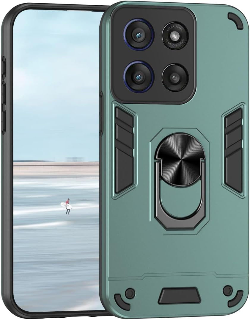 UPLAI Case for Motorola Moto G56, Slim Military Grade Shockproof Armour Mobile Phone Case with Magnetic Stand, Premium PC + TPU Bumper Durable Protective Case, Black