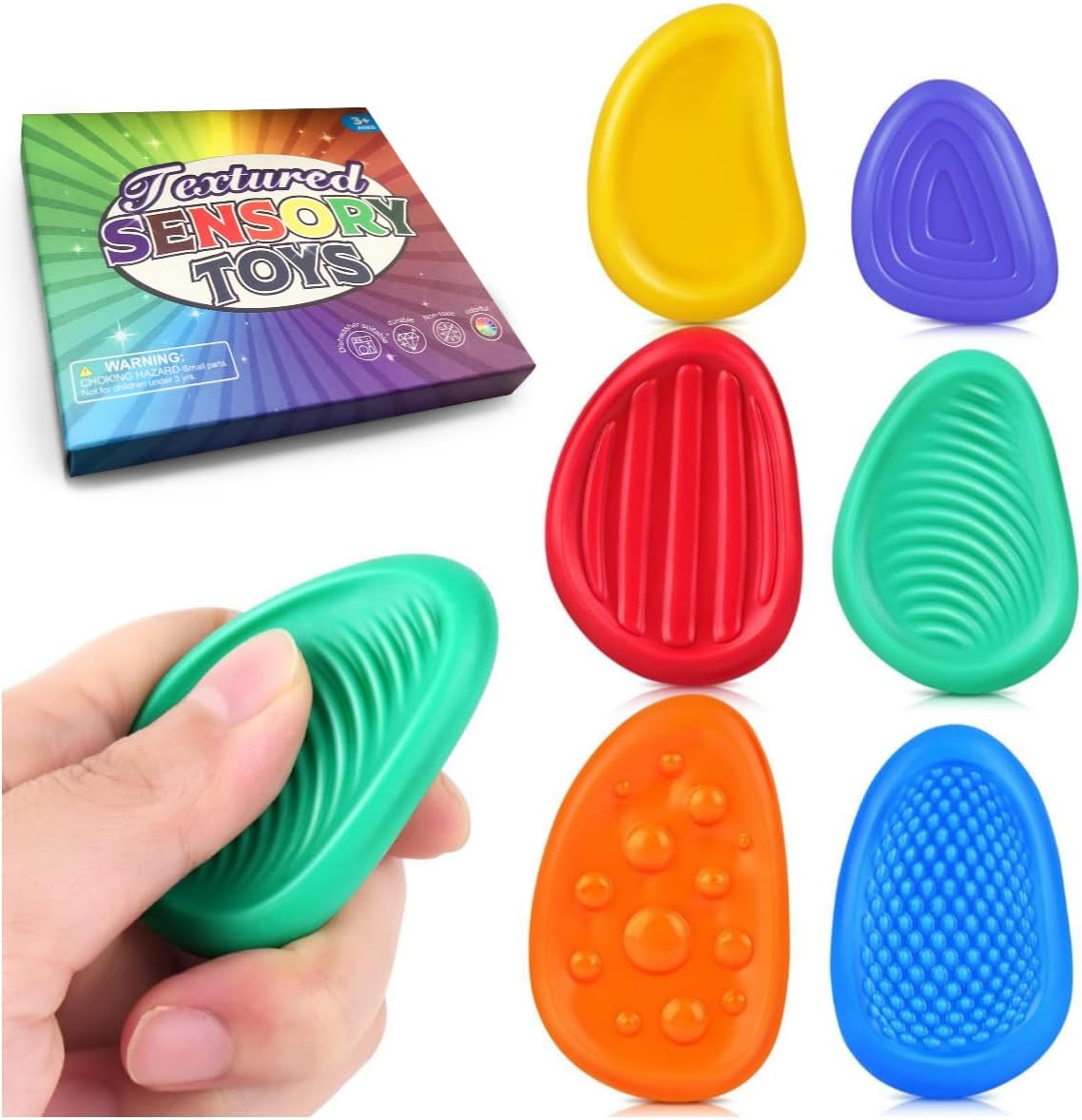 Sensory Fidget Toys Stone for Kids, 6 PCS Textured Soft Worry Stone for Autism Kids Calming Down, Fidget Stress Toys for Student Anxiety Relief,Small Prize image number 5