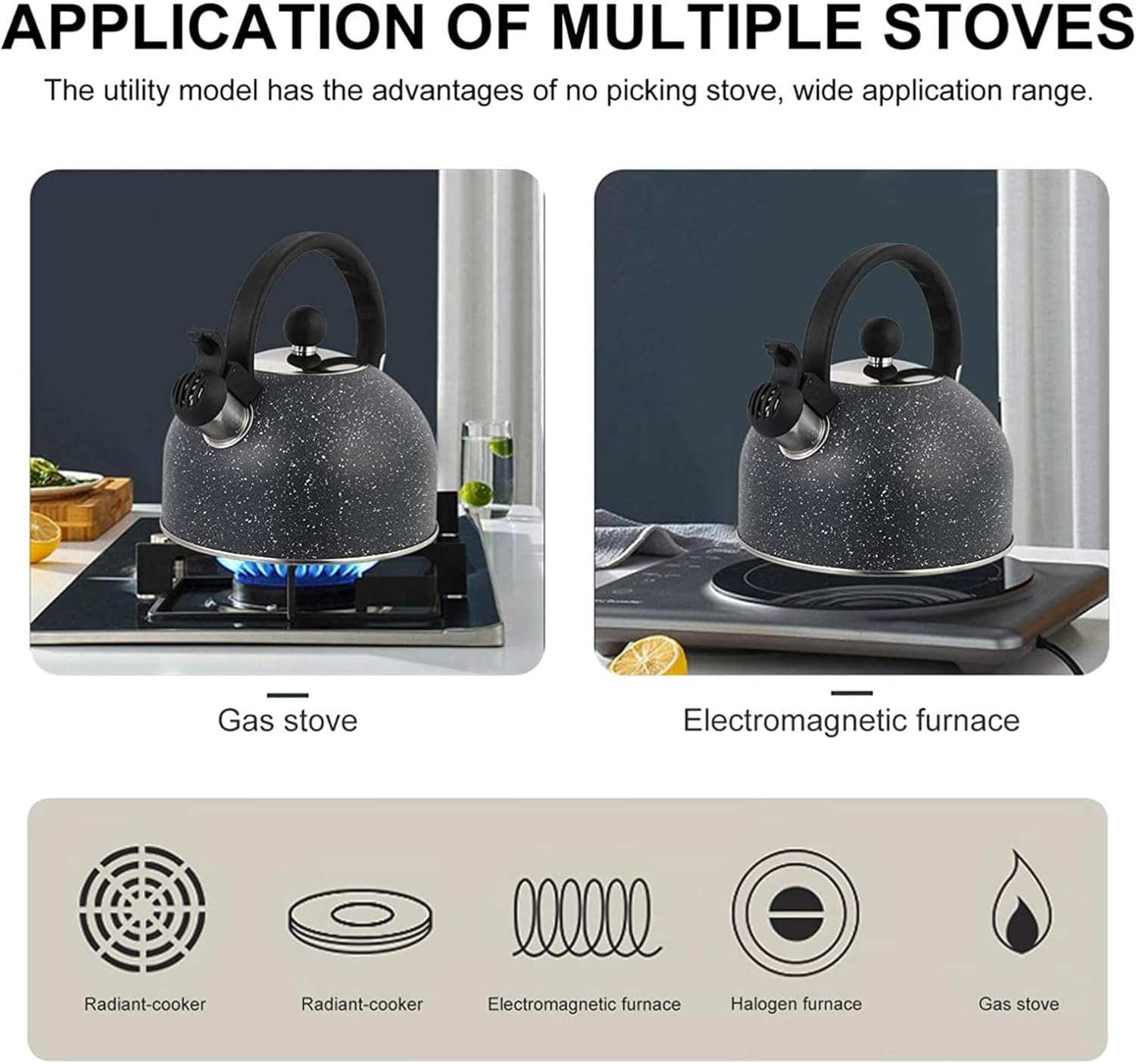 Whistling Tea Kettle Stovetop, 85 OZ / 2.5 Liter Stainless Steel Teapot, Induction Stone Kettle with Loud Whistle - Perfect for Preparing Hot Water, Coffee,Milk (Black) image number 6