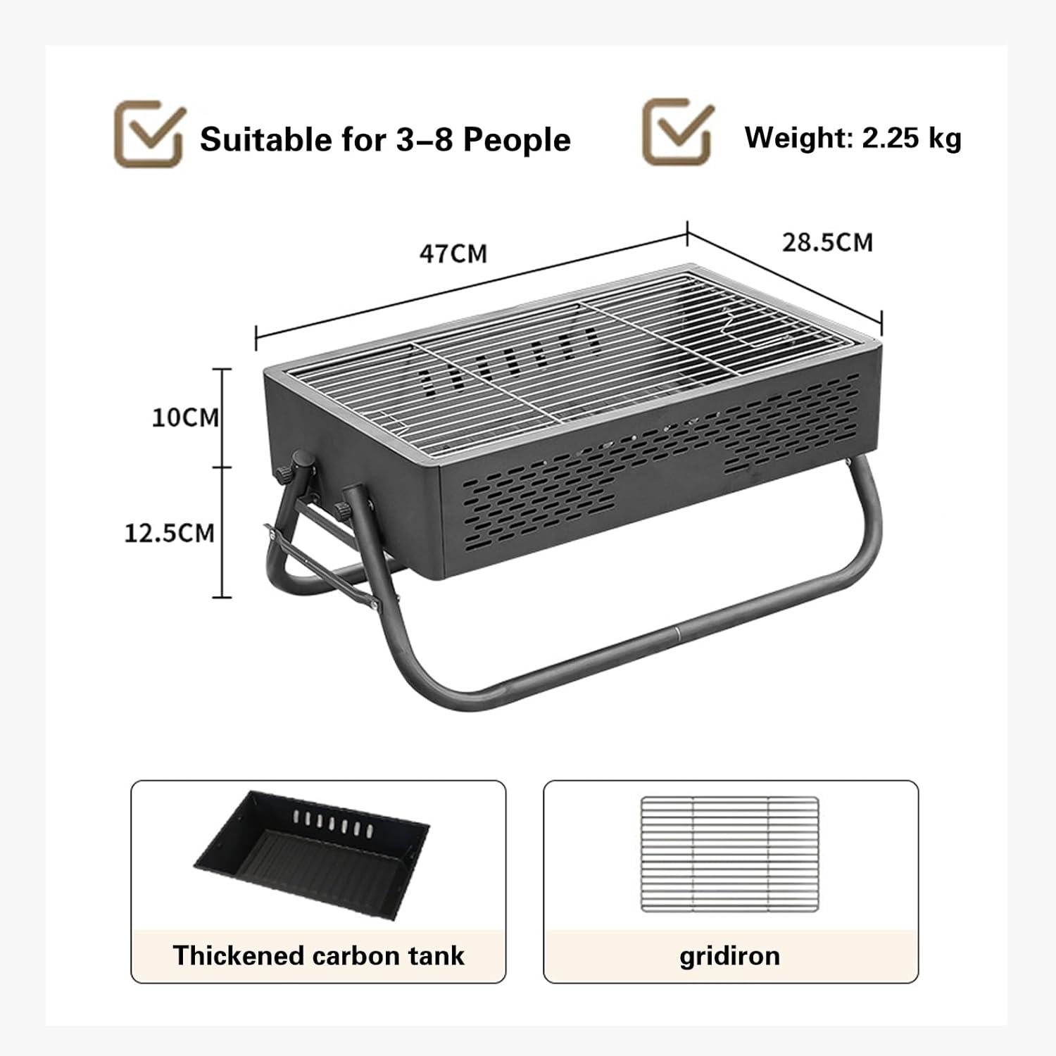 Barbecue Grill, Folding BBQ Tabletop Grill, Portable Barbecue Charcoal Grill, BBQ Tool Kits for Outdoor Grilling Cooking Camping Hiking Picnics Tailgating Backpacking Party image number 1