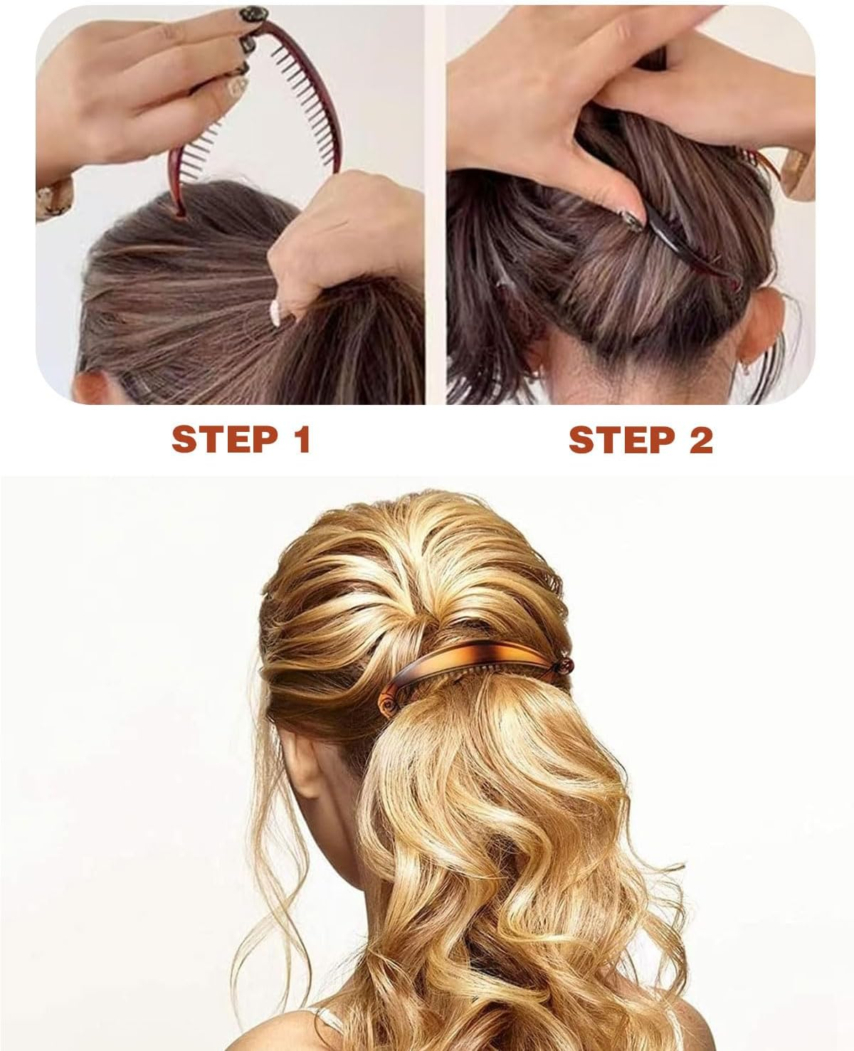 KEMUZ Pack of 4 Banana Clips, Non-Slip Ponytail Holder, Vintage Fishtail Hair Clip, French Ponytail Holder for Long, Curly or Straight Hair, for Women and Girls image number 2