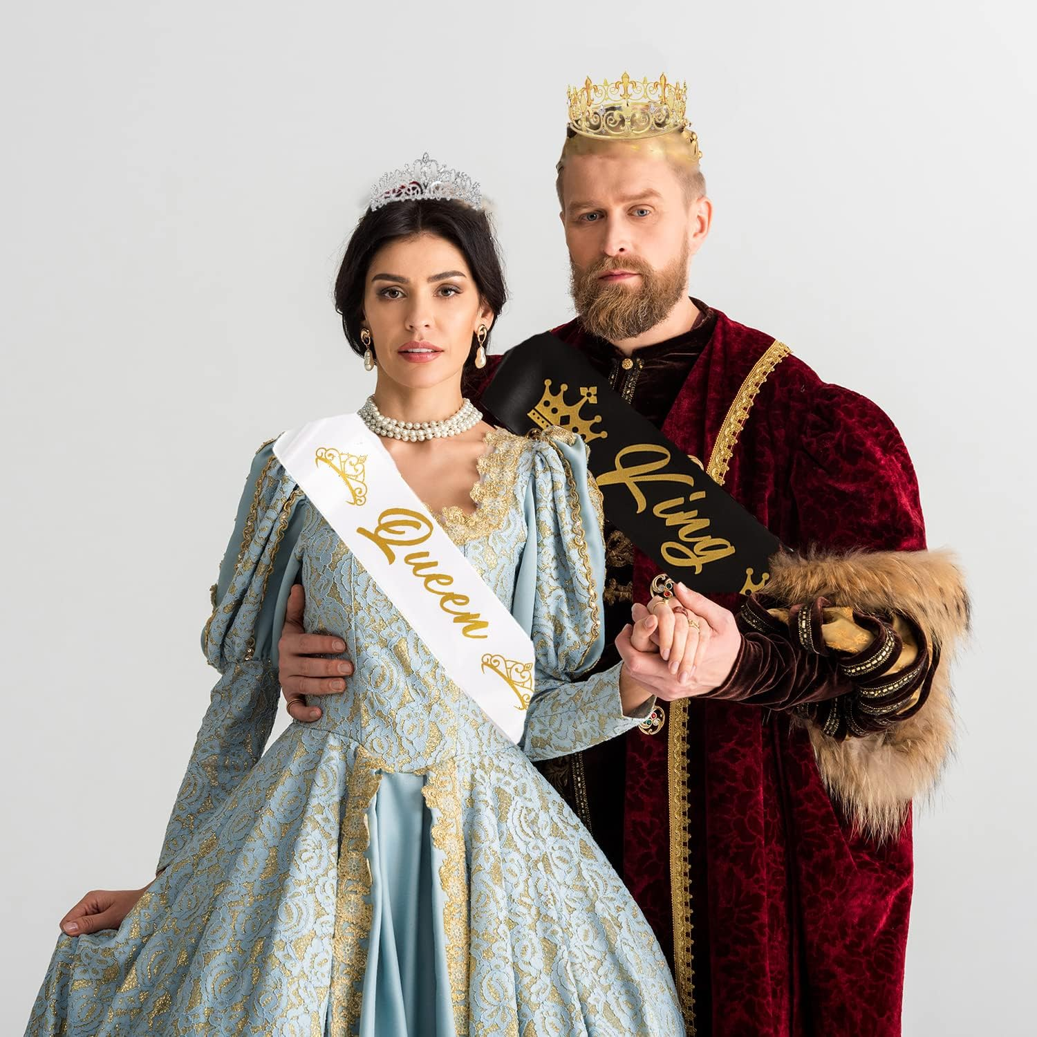 2Pack Prom King and Queen Crowns for Men Women Kings Crown Metal Crystal Tiara Crown for Women Men Bridegroom Bride Princess for Birthday Wedding Halloween - Gold image number 3