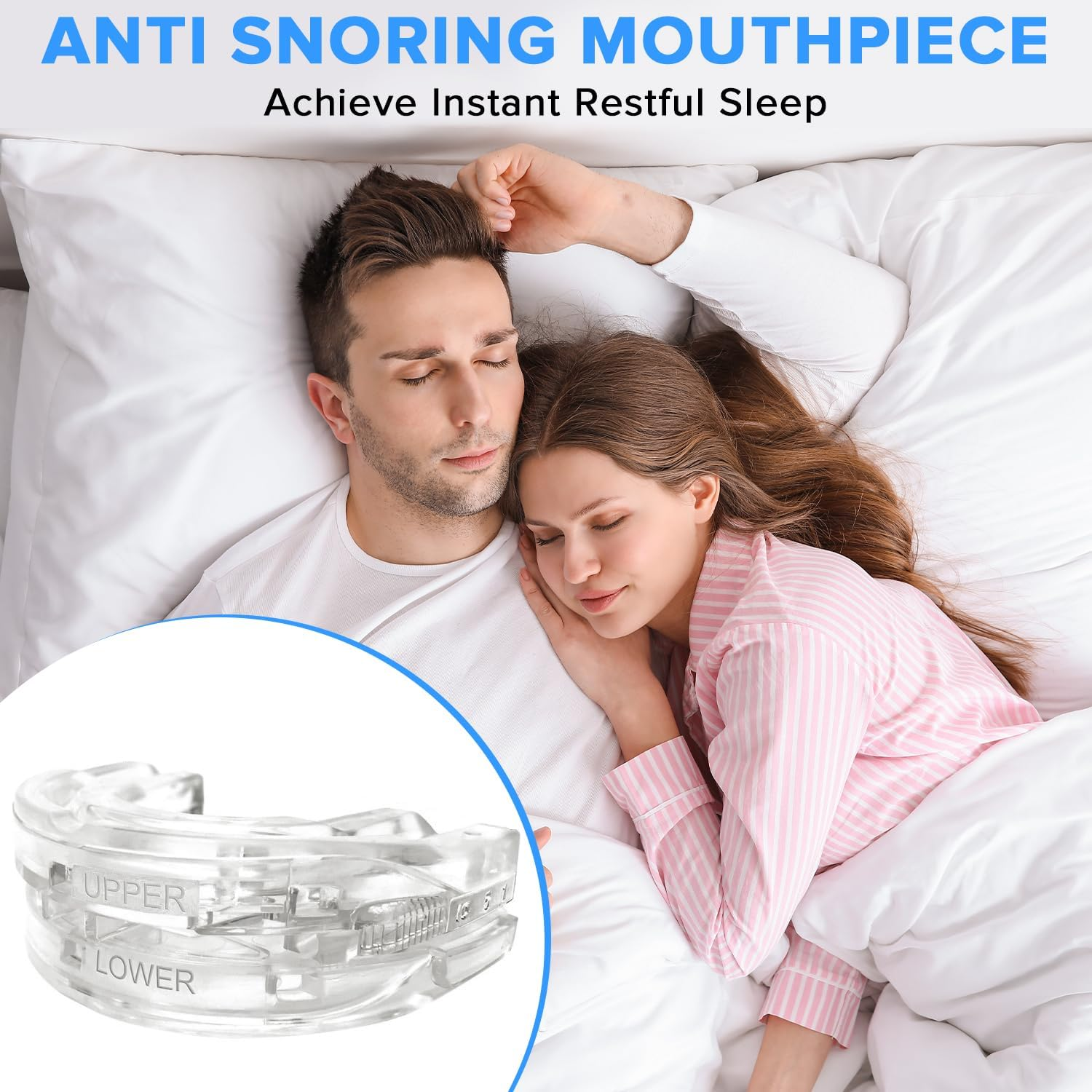 Necomi anti Snoring Mouthpiece,Anti Molar Sleep Protector,Adjustable Sleep Easy anti Snoring Device, Suitable for Men/Women anti Snoring Masks,Equipped with a Portable Storage Box(White) image number 2