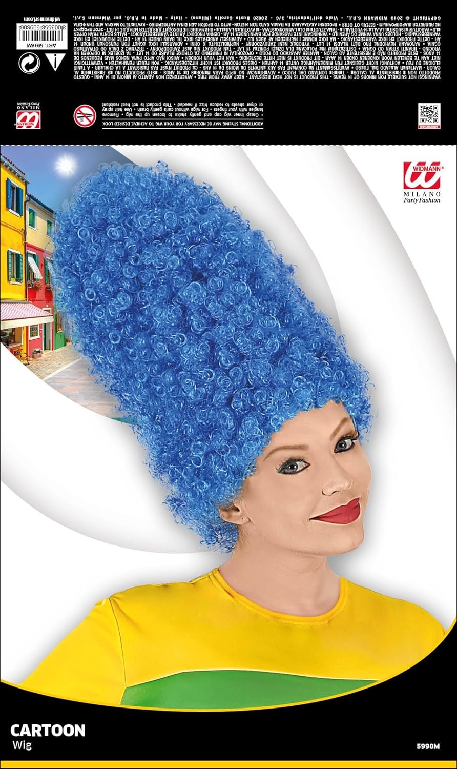 Widmann 5998M &ndash; Wig Cartoon, Blue, Comic, Tower Hairstyle, Theme Party, Carnival