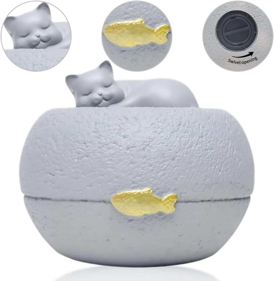 TOMVAES Resin Grey Solid Satin Pet Memorial Urn, 13*13*10Cm, 400G Capacity, Removable Lid, Perfect for Medium Sized Pets and Small Cremation Memorials image number 1