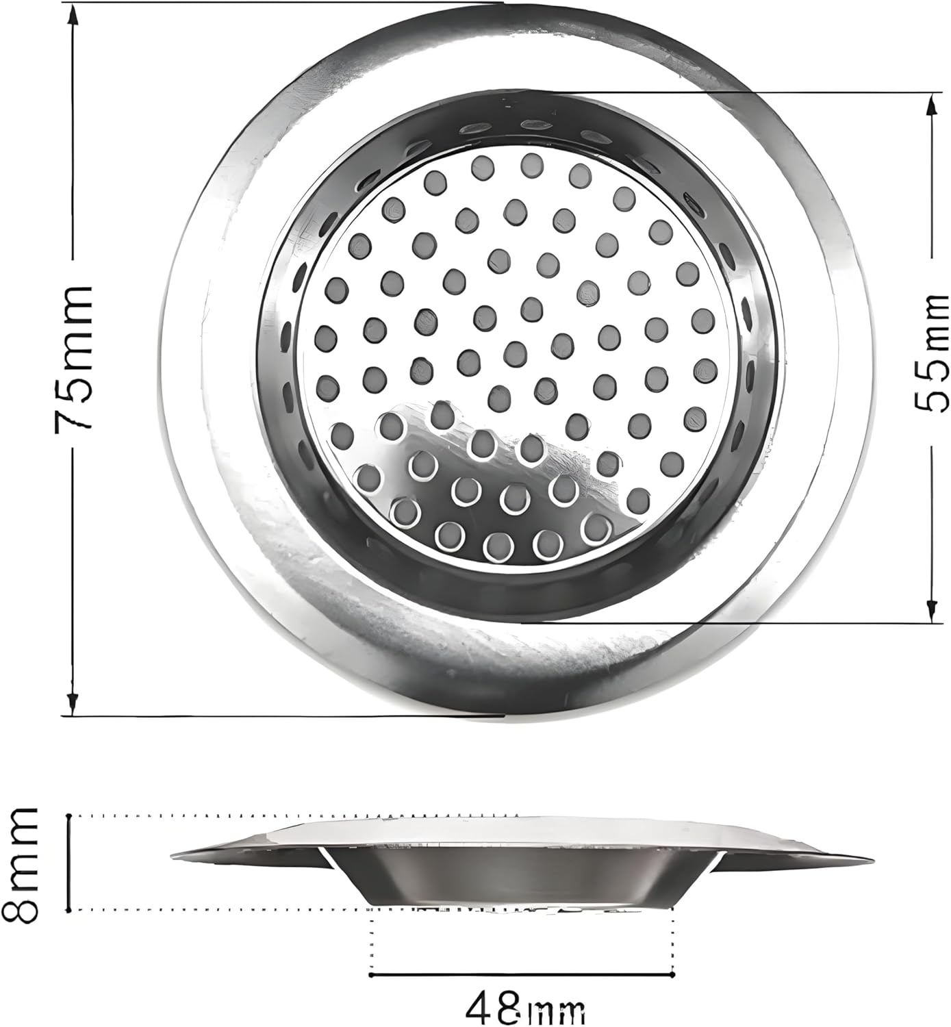 Stainless Steel Kitchen Sink Strainer Plugs,Drain Protector for Bathroom, Kitchen, Shower, 7.5Cm External Diameter, 5.5Cm Inner Diameter(2Pcs) image number 4