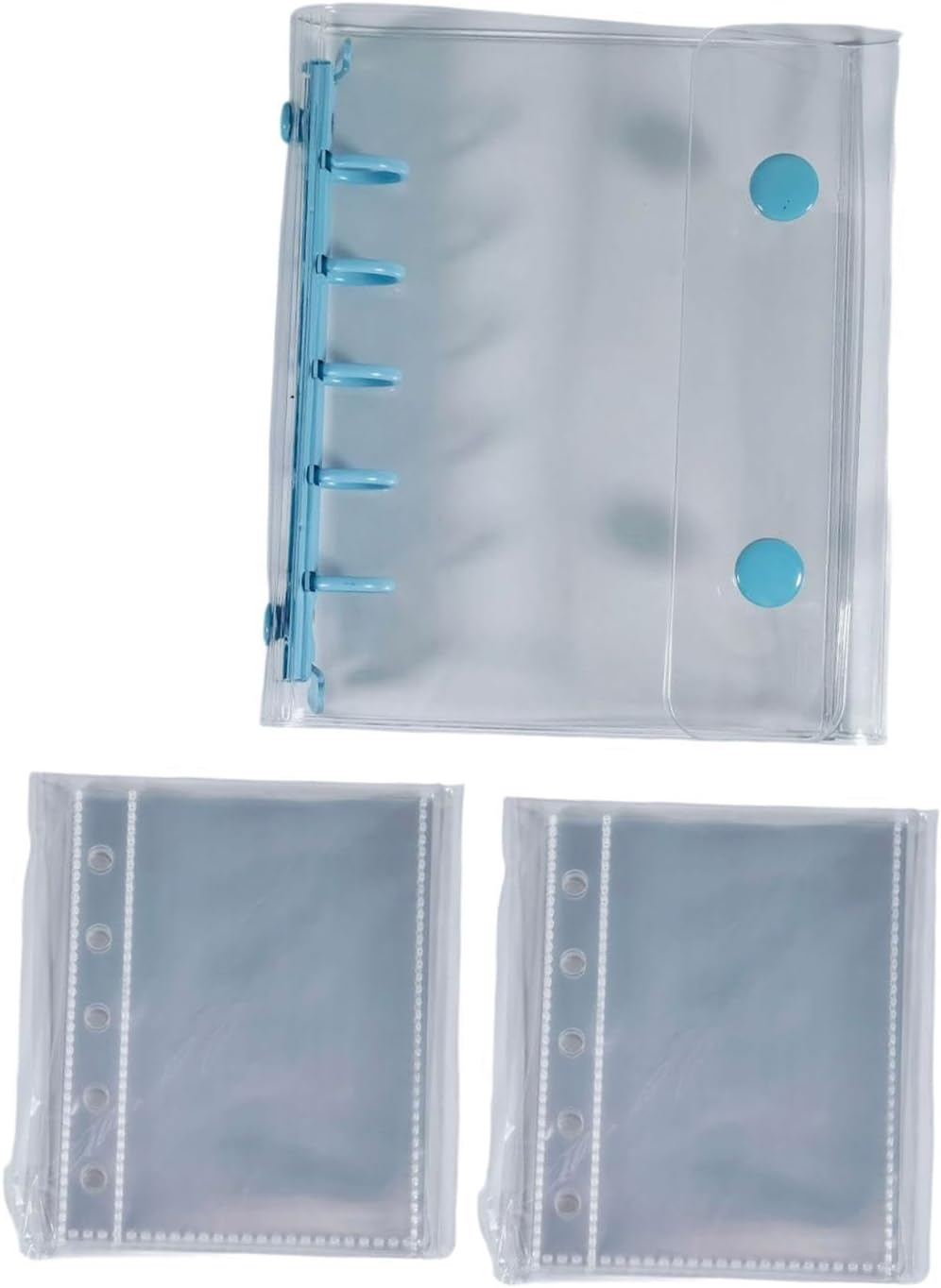 Binder Covers Notebook Transparent 5 Holes Closure Loose Leaf Folder with Binder Inner Paper for Valentines Graduation Travel, Blue