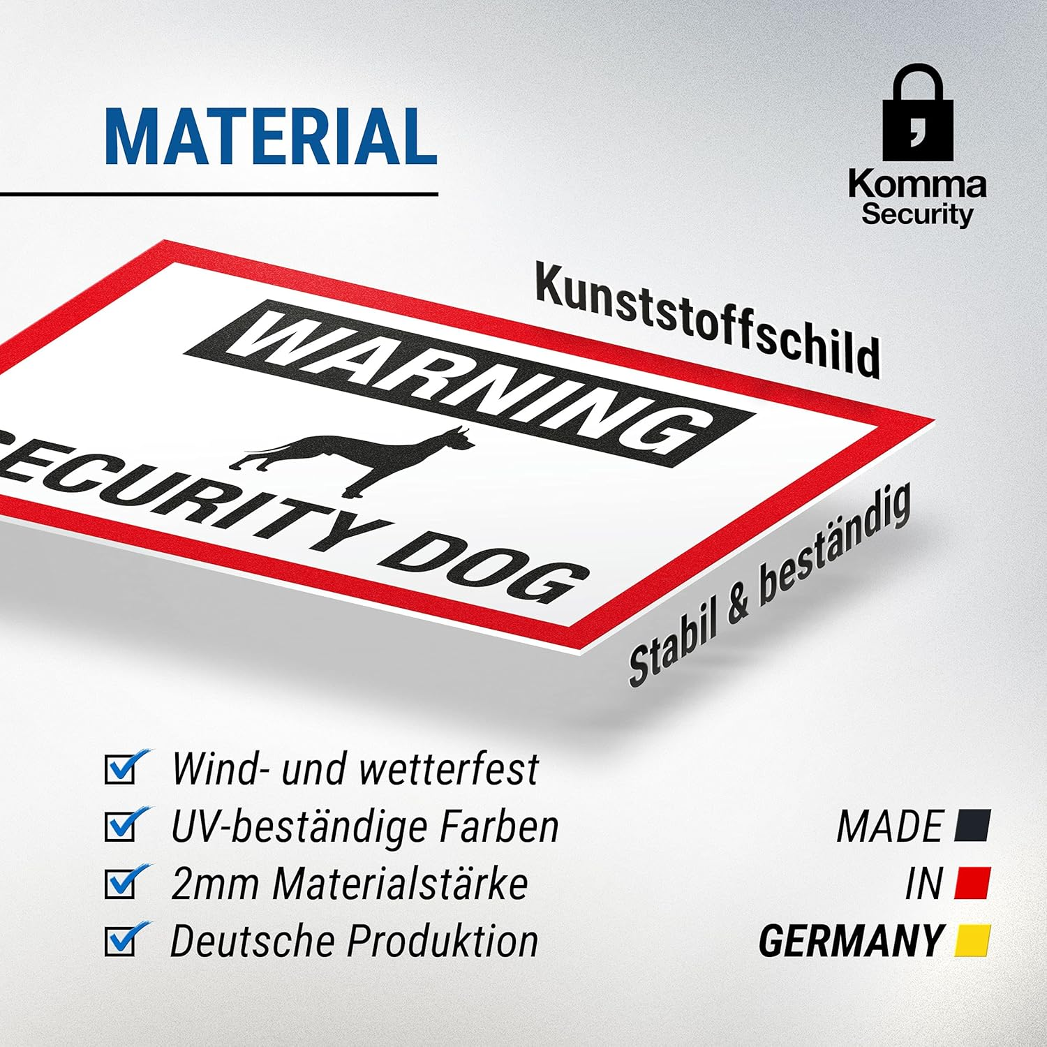 Komma Security Warning Security Dog - Dogs Plastic Sign Sign Garden Gate Garden Fence - Door Sign Front Door Warning Sign Deterrent Burglary Protection - Caution Dog image number 5