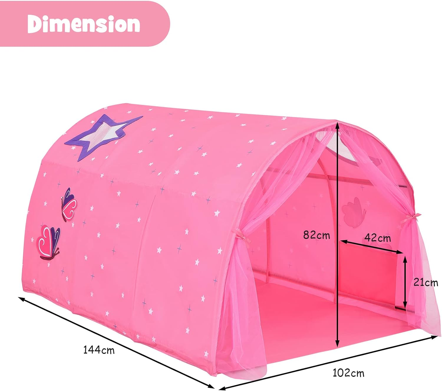 HONEY JOY Kids Play Tent, Portable Bed Tent for Children W/Double Mesh Curtain, Carrying Bag, Bed Tunnel Tent Playhouse for Bedroom, Living Room, Indoor Games, Sleeping Play Tents for Boys Girls, Pink image number 2