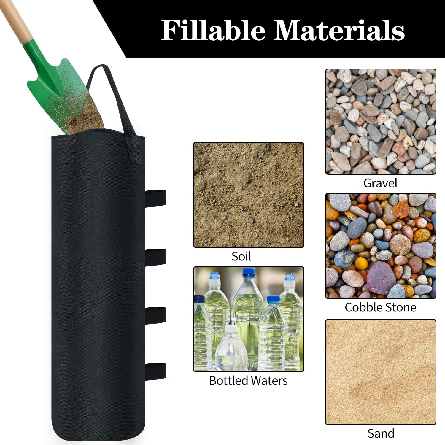 8 Pack Canopy Weights Sand Bags, 224 LBS Extra Large Canopy Sand Bags with Sand Shovel for Windproof Pop up Tent Gazebo Canopy Outdoor Shelter Umbrella Pool Ladder without Sand, Black image number 1