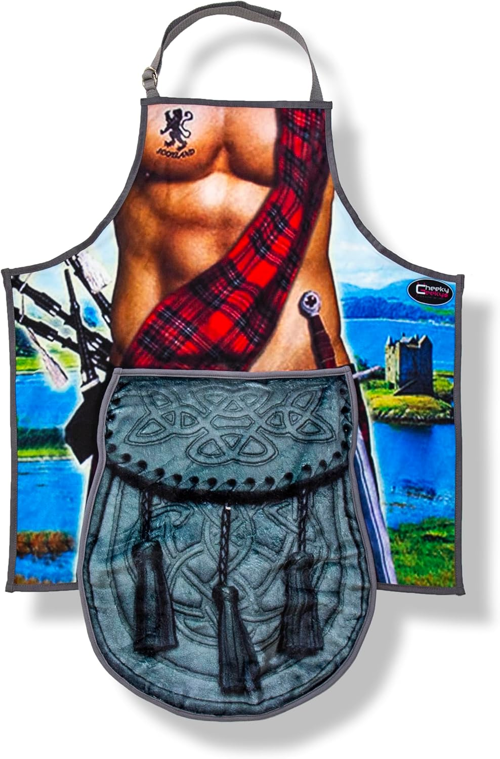 Cheeky Geeky &ldquo;Sporran&rdquo; Funny Aprons for Women & Men &ndash; Durable Party Chef Apron with Plush Surprise, Hilarious French Maid, Waterproof & Adjustable Kitchen, Work, Painting & BBQ Apron image number 4