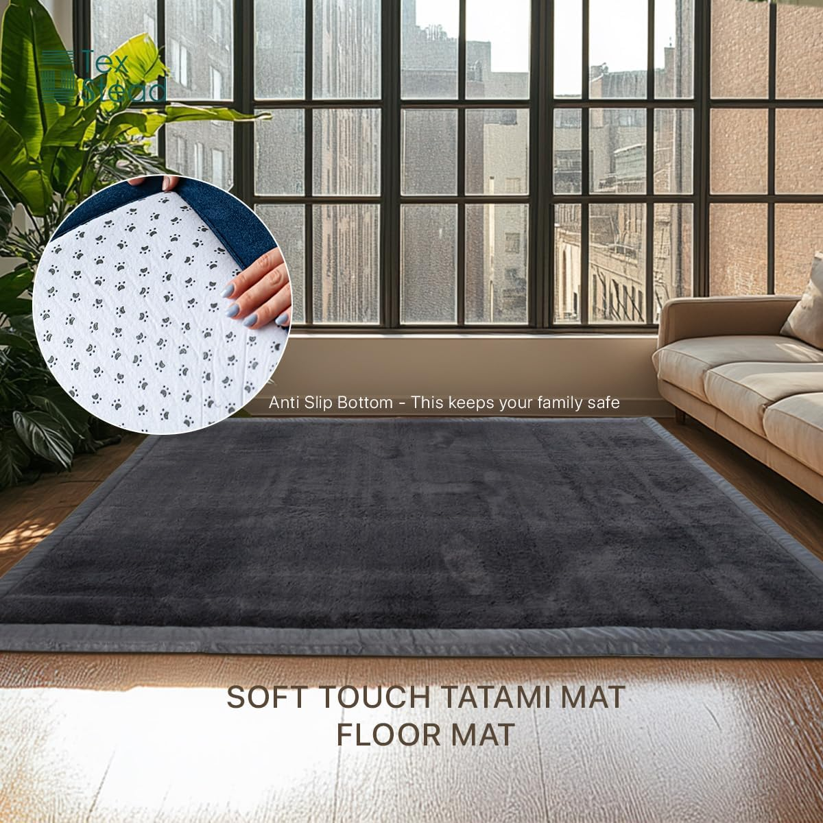 TEXSTEAD Area Rugs for Living Room 100X150Cm Floor Carpet Machine Washable, Non-Slip Velvet Carpet Rug for Indoor Bedroom Lounge Room Dark Gray image number 4