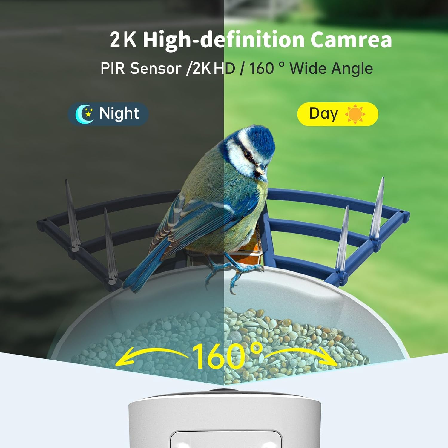 Smart Bird Feeder with Camera Solar Powered & AI Bi Rd Identification, 2.4Ghz Wifi Bird Feeders for Outdoors, 2K Live Video, Nstant Arrival Alerts - Best Gifts for Bi Rd Lovers（Indigo Blue） image number 5