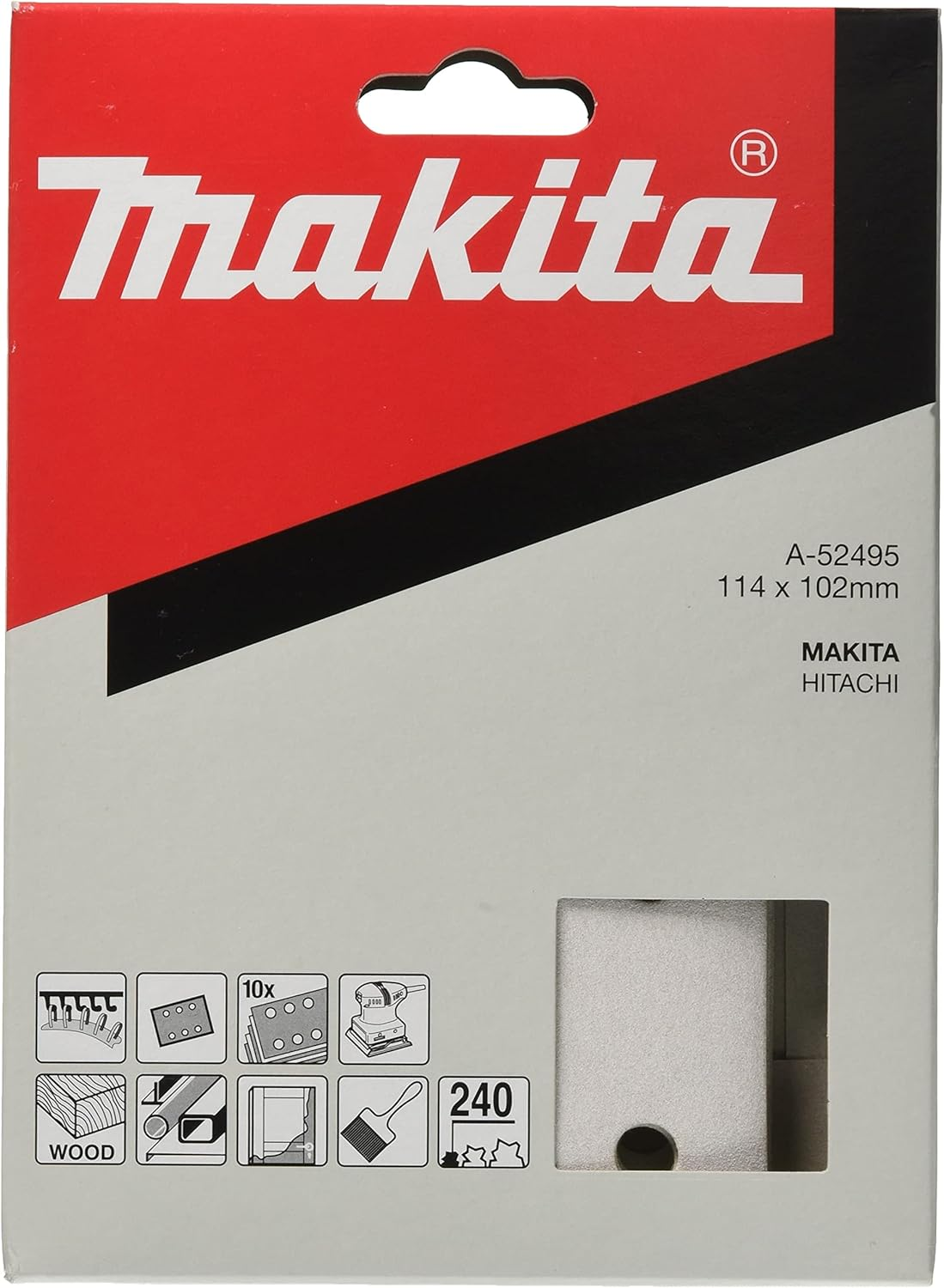 Makita A-52489 Magic Sanding Paper 180, 4.5 X 4.0 Inches (114 X 102 Mm), White, Square (10 Pack) image number 1