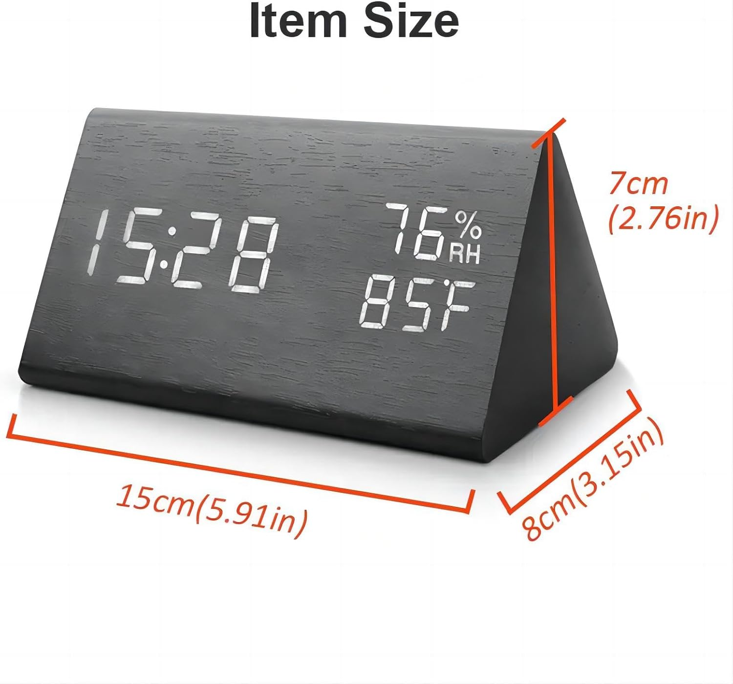 Lancoon Wooden Alarm Clock, Time Date Temperature and Humidity Display 12/24H Sound Activation 3 Alarm Settings Adjustable Brightness for Home Bedroom Office Travel image number 1