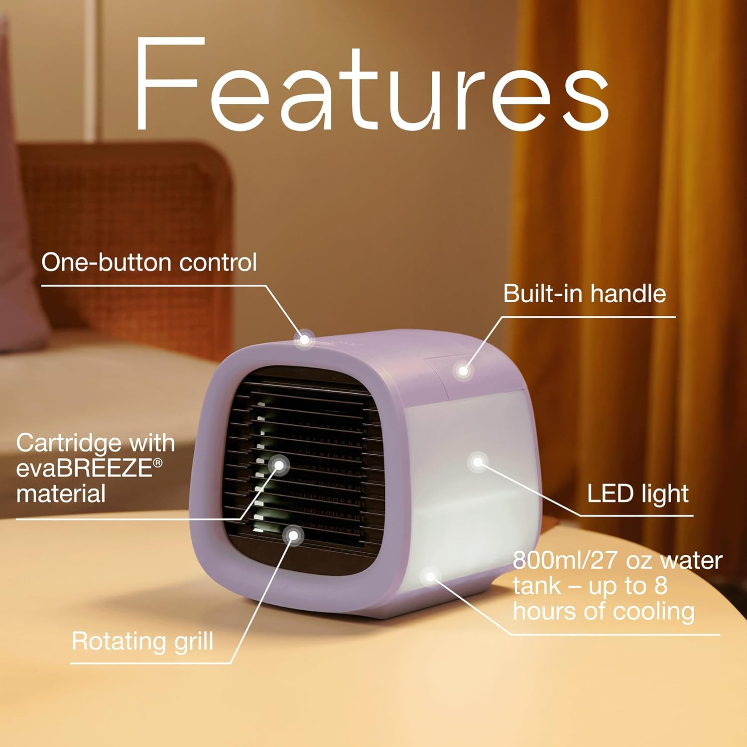 Evapolar Evachill Portable Air Conditioners/Mini AC Unit/Small Personal Evaporative Air Cooler and Humidifier Fan for Bedroom, Office, Car, Camping/Ev-500 / Lavender image number 6