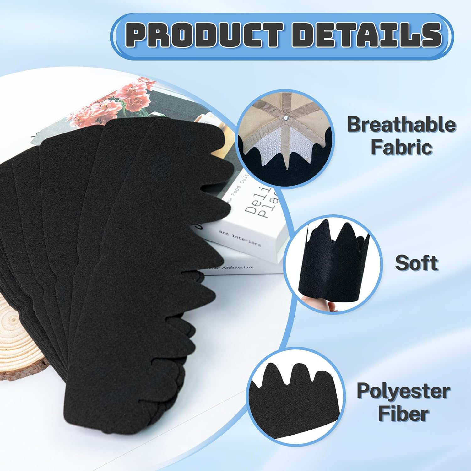 20 Pcs Baseball Cap Inserts, Washable Resuable Felt Hat Sweat Liner, Flexible Soft Hat Shaper Insert Cap Fitter Inserts image number 3