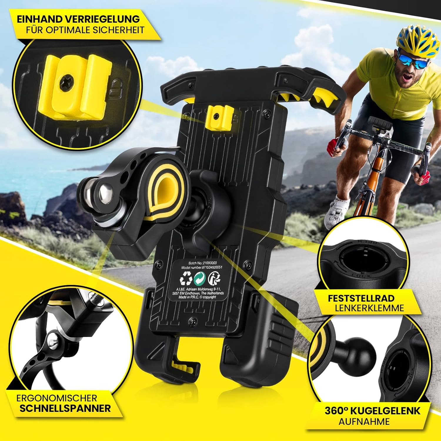 Dunlop Automotive Mobile Phone Holder Bicycle Motorcycle Holder - Secure Universal Mobile Phone for Iphone 13 Pro Max Mini 12 Smartphone from 4, 7-6, 8 Inches - 360 Degrees Anti-Shake + Scratch image number 5