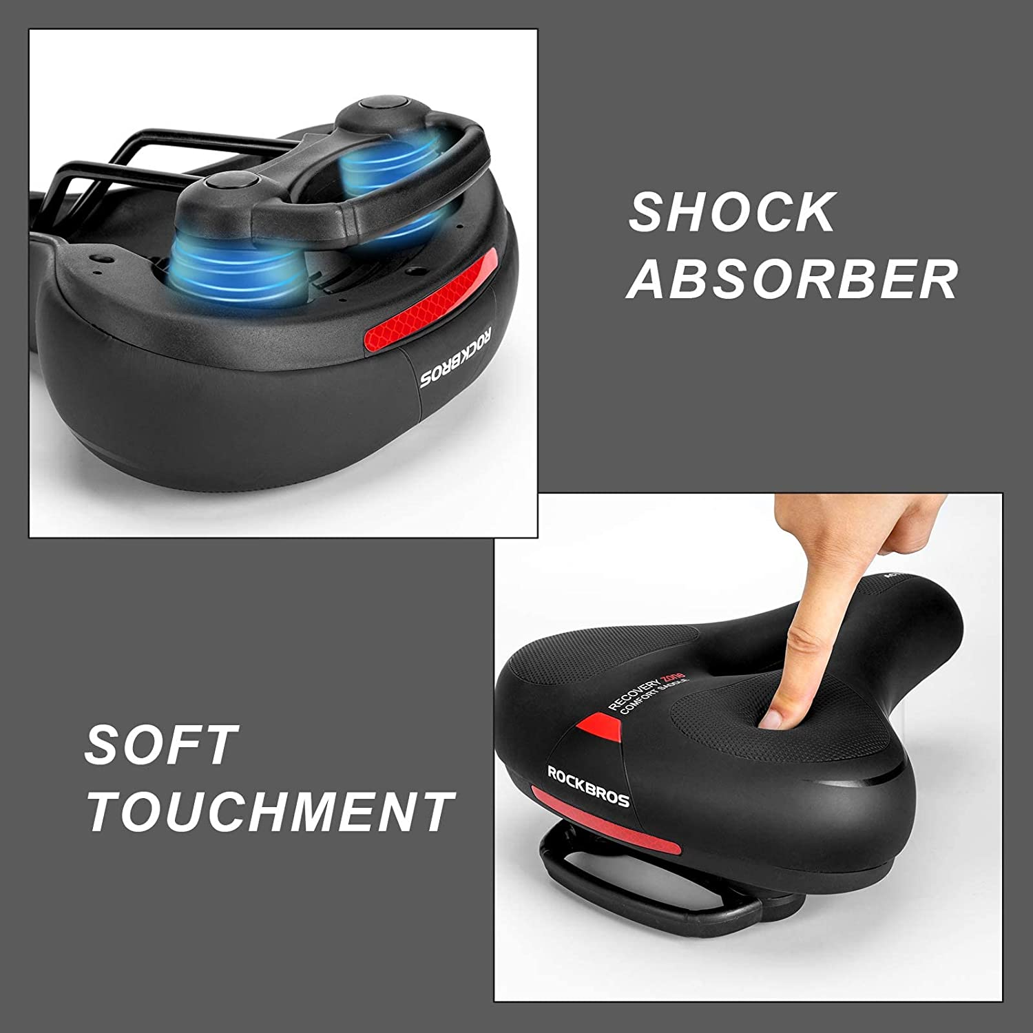 ROCKBROS Comfortable Bike Seat Bicycle Saddle for Men Women Waterproof Wide Soft Bike Cushion Dual Shock Absorbing Bike Accessories Fit for Mountain Road Bike with Reflective Strip Reflective Strip image number 1