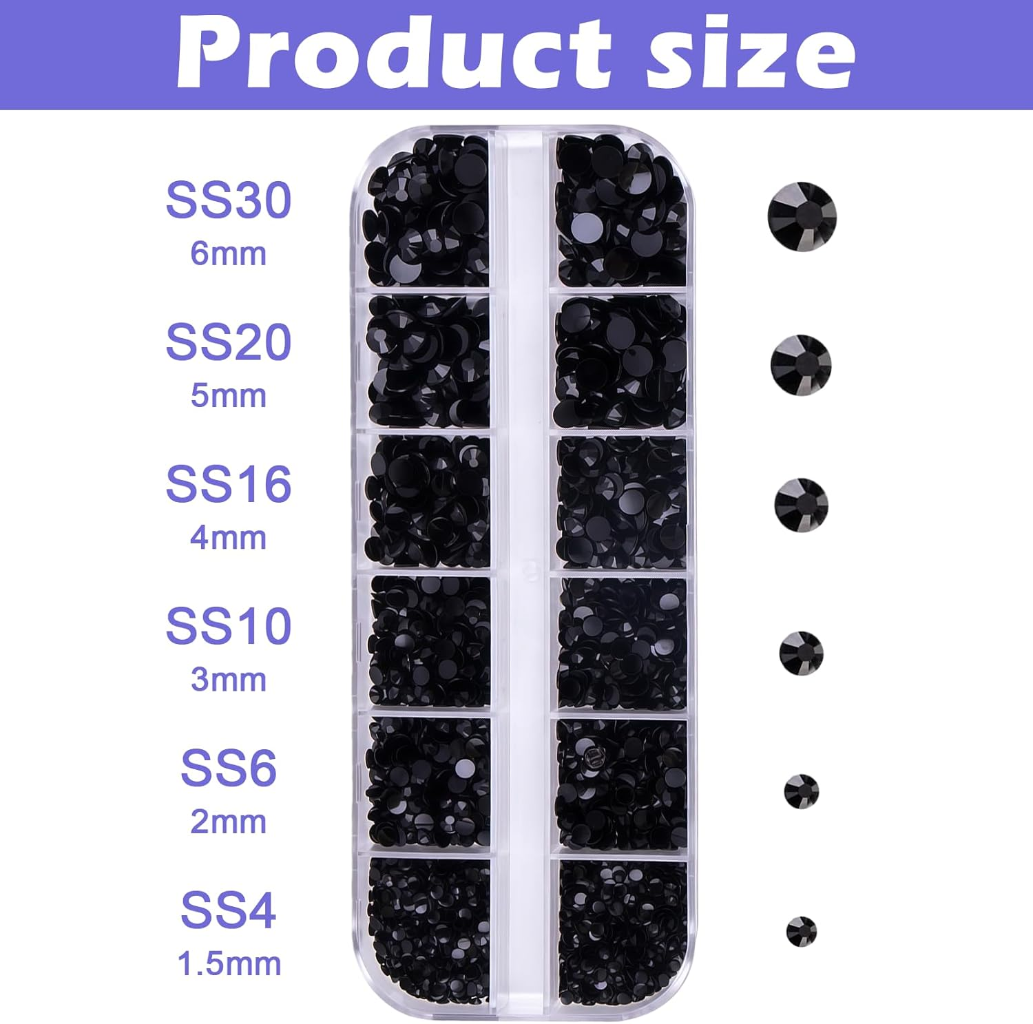 Rhinestones, Nail Gems - 5320 Pieces Flat Back Gems round Crystal 6 Sizes (1.5-6 Mm) with Pick up Tweezer and Rhinestones Picking Pen for Crafts Nail Face DIY image number 3