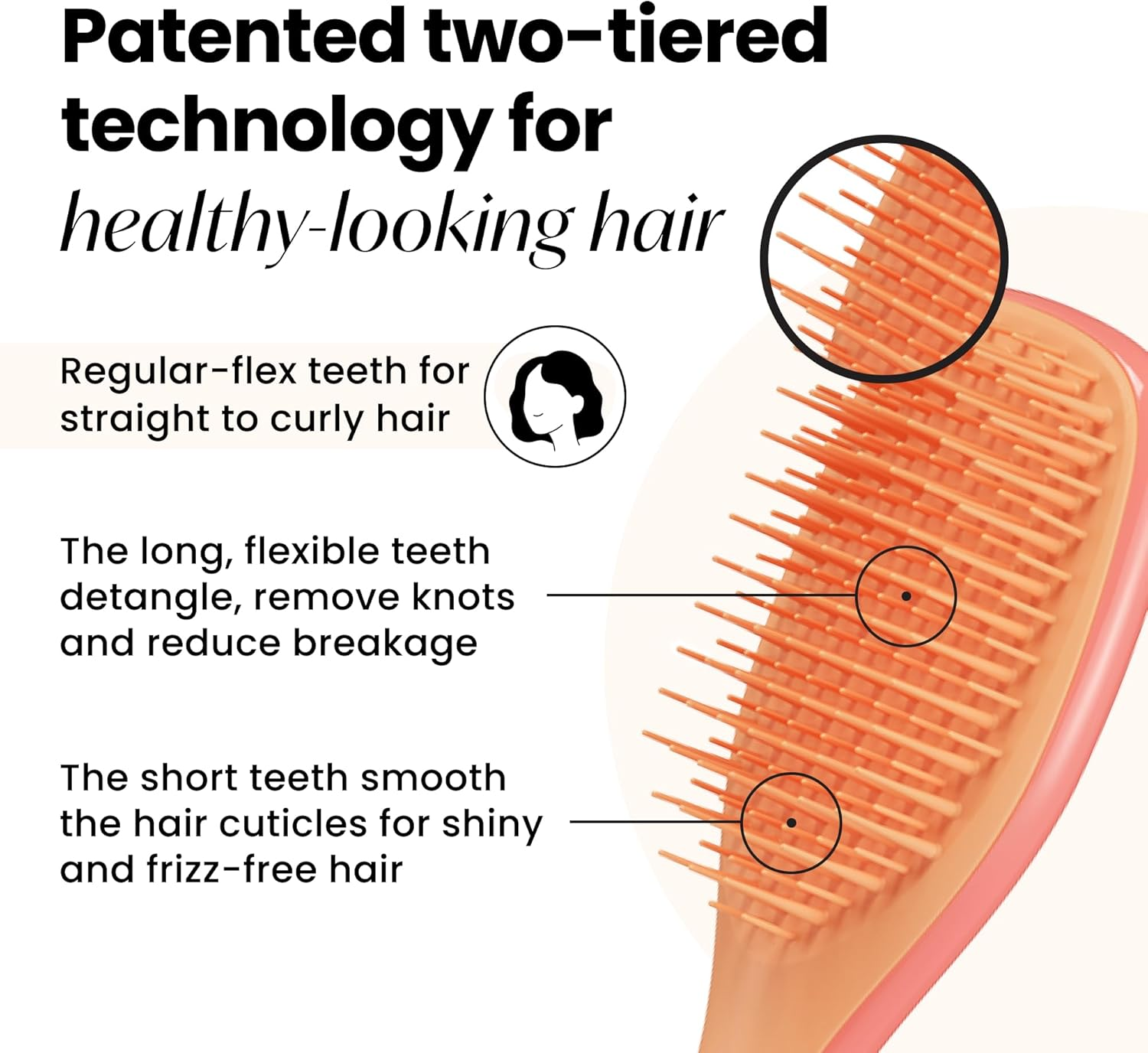 Tangle Teezer | the Mini Ultimate Detangler Hairbrush |Gentle on Wet Hair | Two-Tiered Teeth & Comfortable Handle | Ideal for Kids and Travel | Reduces Knots & Breakage | Salmon Pink & Apricot image number 2