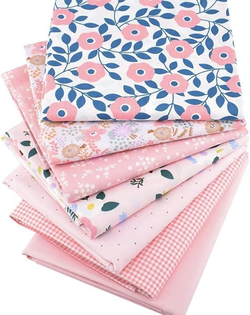 Kalolary 7PCS Pink Fat Quarters Fabric Bundles, Cotton Print Fabric with Green Leaf Red Fruit Gypsophila Strawberry White Flower for DIY Sewing Patterns Craft（19.6" X 15.7", Pink） image number 6