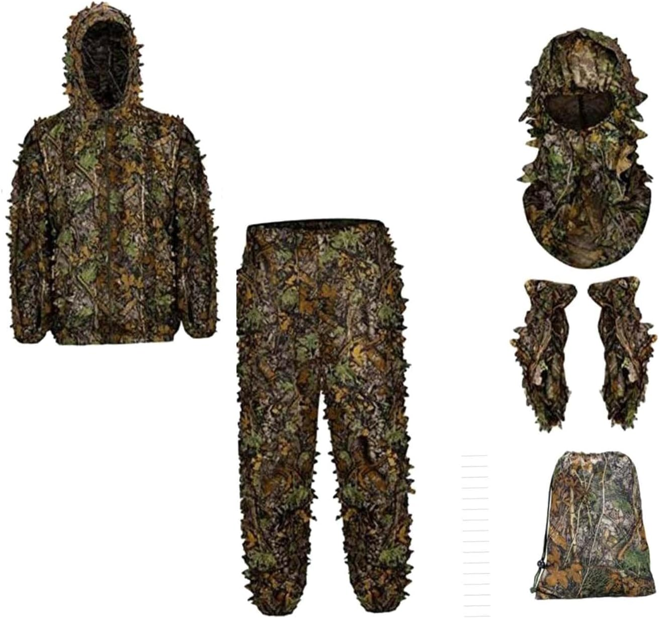 TOOYFUL Ghillie Suit for Men Full Face Mask Gloves Set Hood Jacket Lightweight 3D Leafy Camo Suit for Outdoor Bird Watching Photography Accessories, M L image number 2