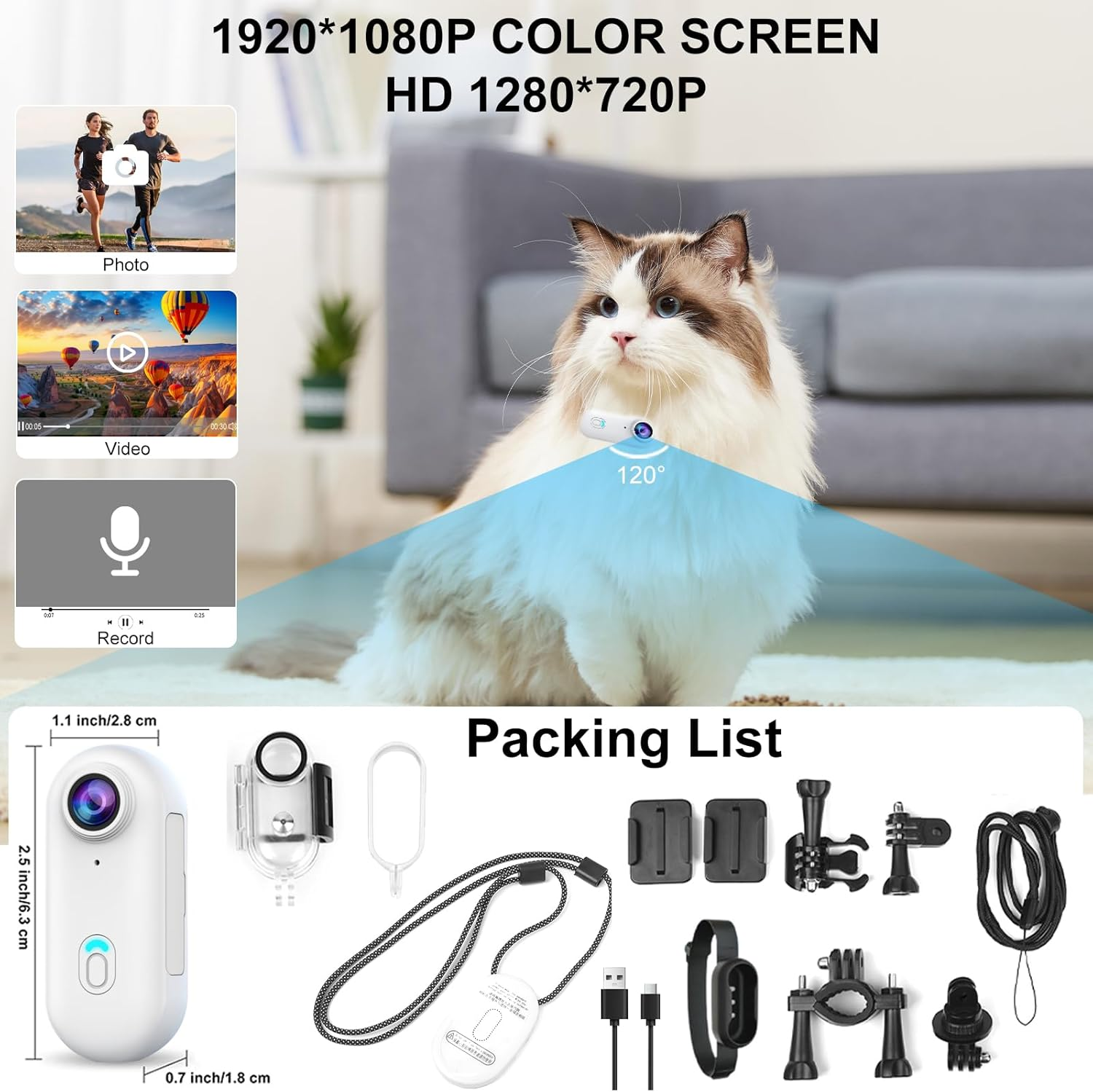 B-Qtech 1080P Body Camera, 360&deg; Action Camera Magnetic Pocket Thumb Cam, IP68 Waterproof, Mini Action Cam for Recording,Outdoors Activities,Walking image number 1