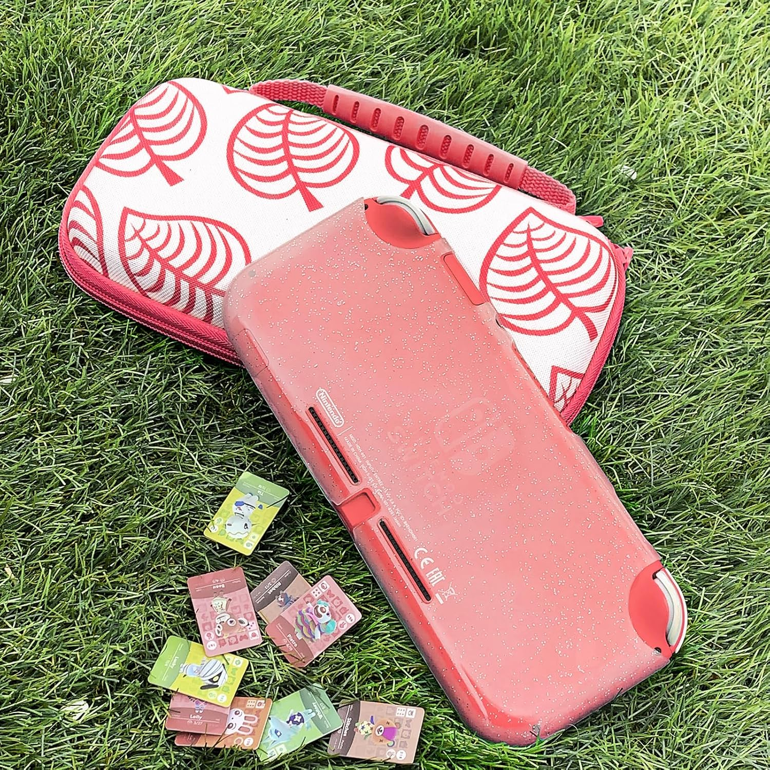 Tikodirect Carrying Case for Nintendo Switch Lite, Shockproof Portable Travel Bag with Glitter Galaxy Case, Screen Protectors and Cute Leaf Thumb Grips Caps, Animal Crossing Pink - Animal Crossing Pink image number 2