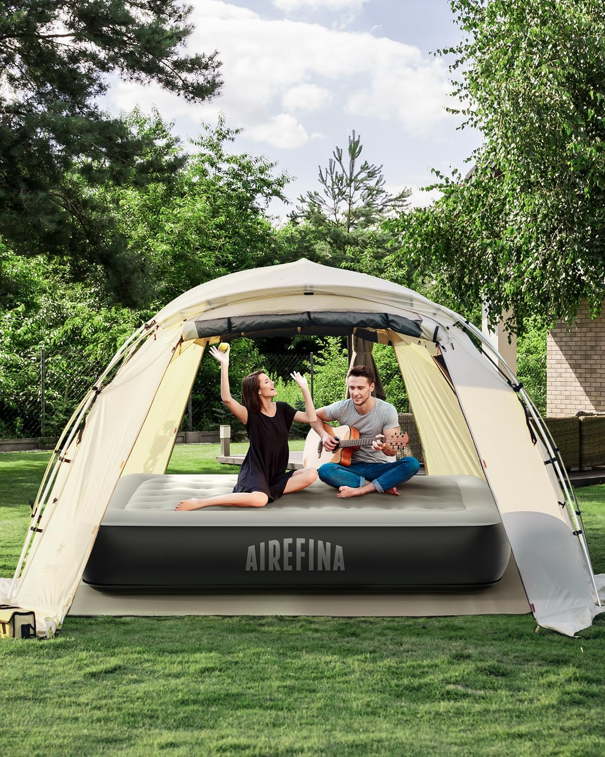 Airefina Queen Size Air Bed, Inflatable Bed with Built-In Pump, 3 Mins Quick Self-Inflation/Deflation Air Mattress, Comfortable Surface Blow up Bed for Home, Camping & Guests 203X152X33Cm 295Kg MAX