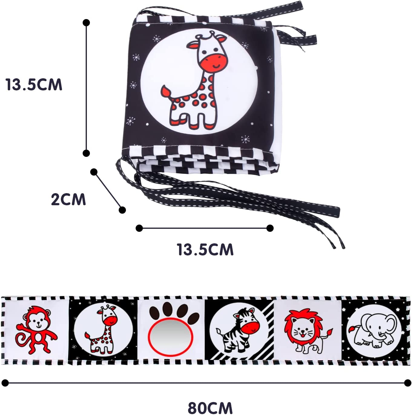 Jenilily Black and White High Contrast Soft Cloth Book for Baby Infant Mirror Tummy Time Baby Book Crib Toys for Boys Girls Newborn image number 1