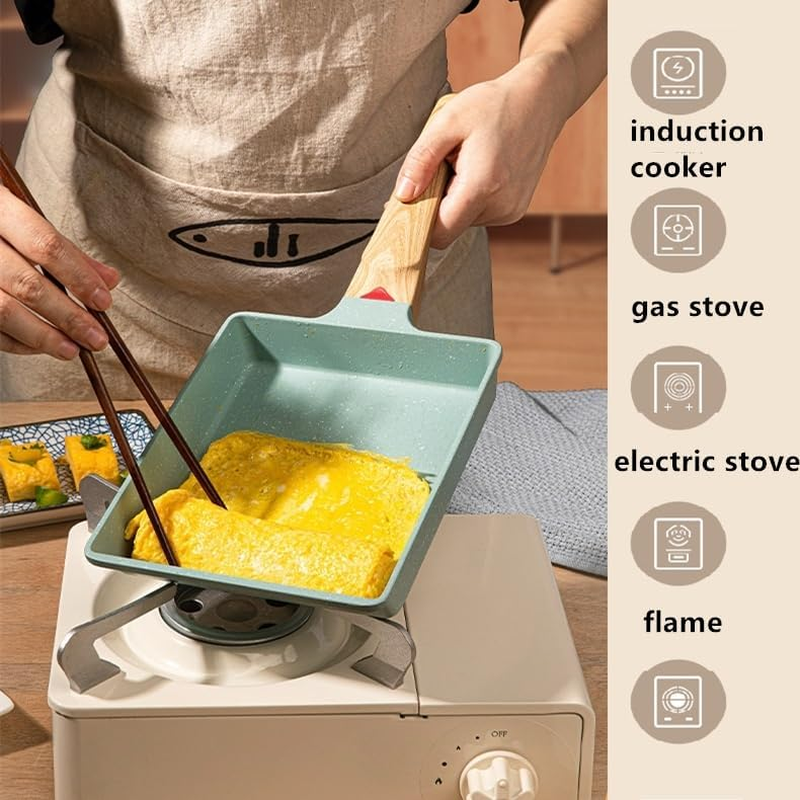 Japanese Omelette Pan, Nonstick Tamagoyaki Egg Pan-Rectangle Tamago Pan, Omelet Pan Small Frying Pan with Spatula & Whisk-Pfos & PFOA Free(Green) image number 6