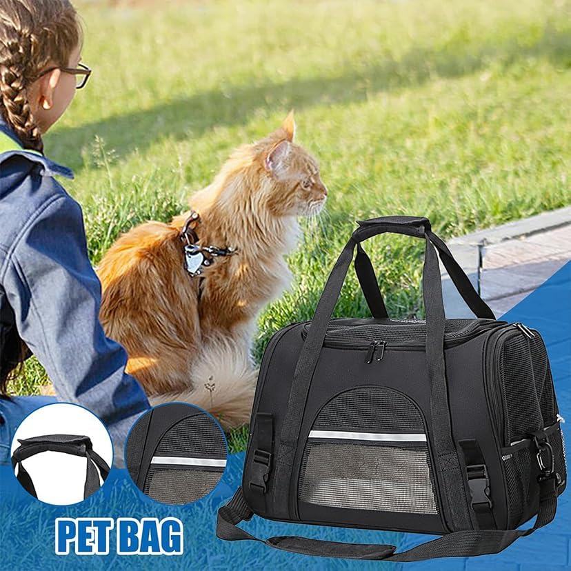 Pet Carrier Bag, Soft Sided Portable Handbag with Breathable Mesh Window, Removable Pet Pad and Locking Safety Zippers for Small Dogs, Cats and Small Animals, Black