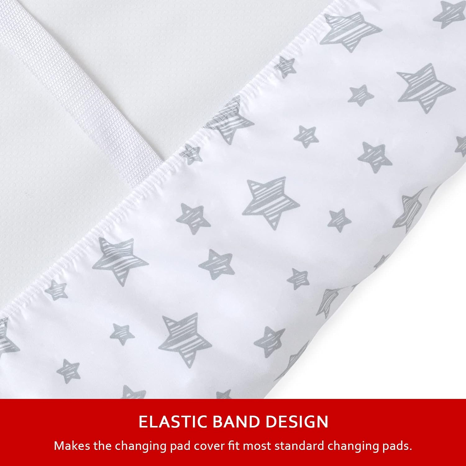 Changing Pad Cover for Boys Girls 2 Pack, Lovely Print Soft Unisex Diaper Change Table Sheets, Fit 32"/34''X16" Contoured Pad, Comfy Cozy 2-Pack Cradle Sheets, Grey & White image number 2