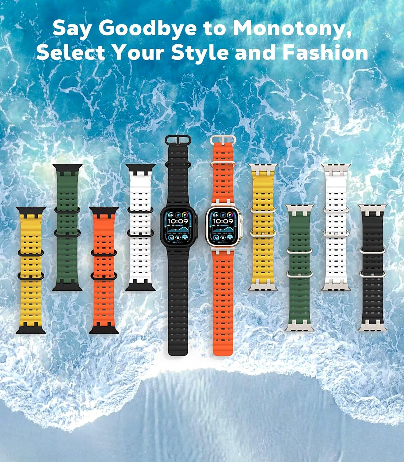 Astorgos Ocean Armband Kompatibel Mit Apple Watch Ultra 2/Ultra 49Mm,S10 46Mm,9/8/7 45Mm,Se2/Se/6/5/4 44Mm,3/2/1 42Mm, Metallanschluss Sport Uhrenarmband F&uuml;r M&auml;nner Frauen image number 4