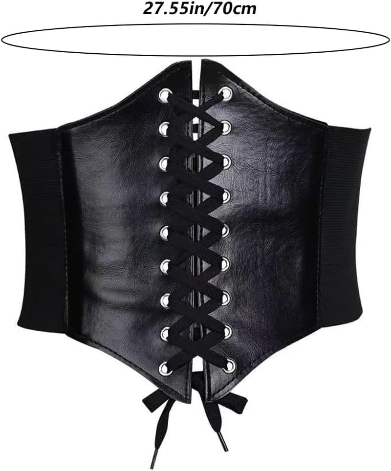 Women'S Waist Cincher Belts,Wide Elastic Tied Leather Waspie Waist Belt for Dresses