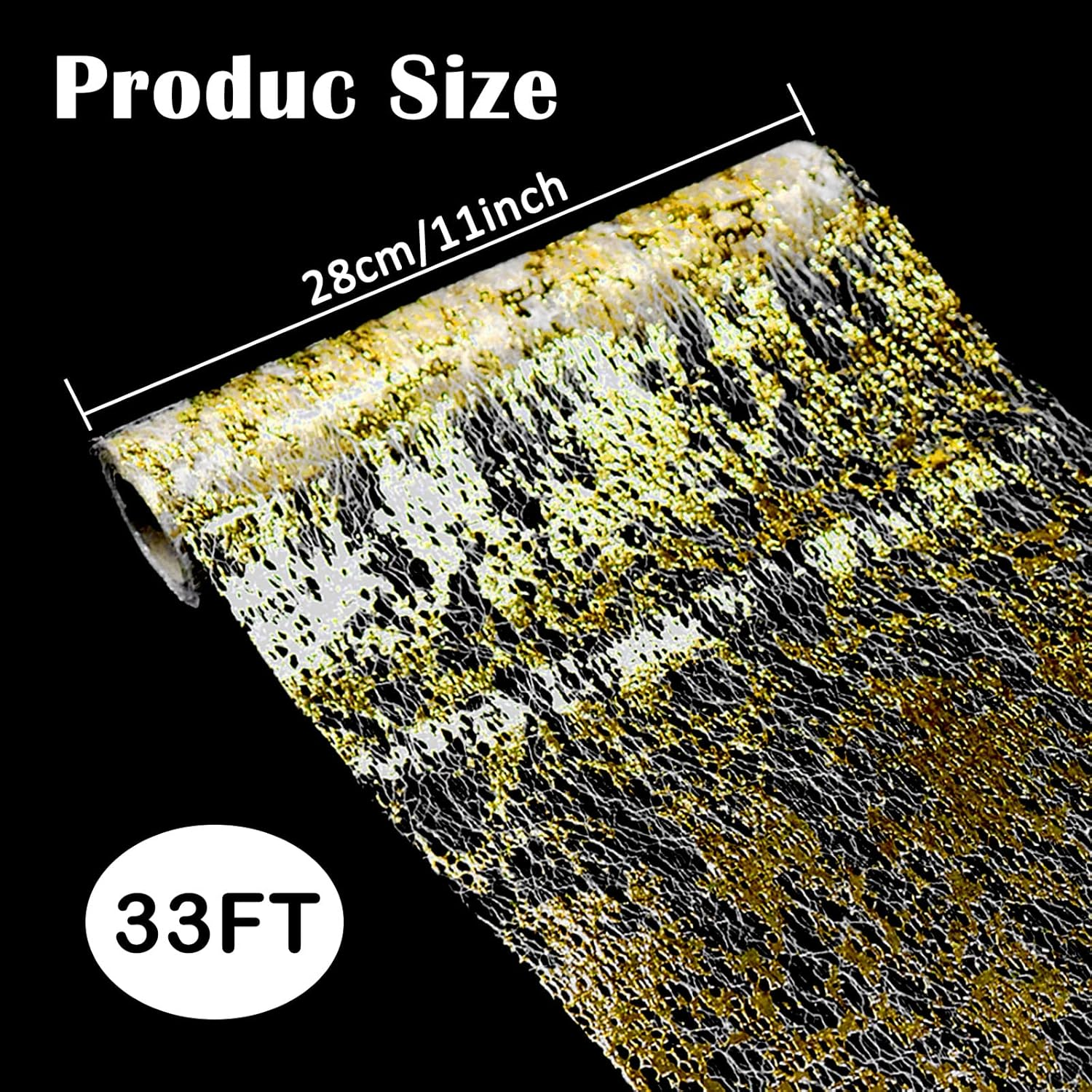Gold Table Runner, Ultra Long Glitter Metallic Foil Thin Mesh Table Runner Roll 28Cmx 10M, for Wedding, Bridal Shower, Birthday Party, Gold image number 5