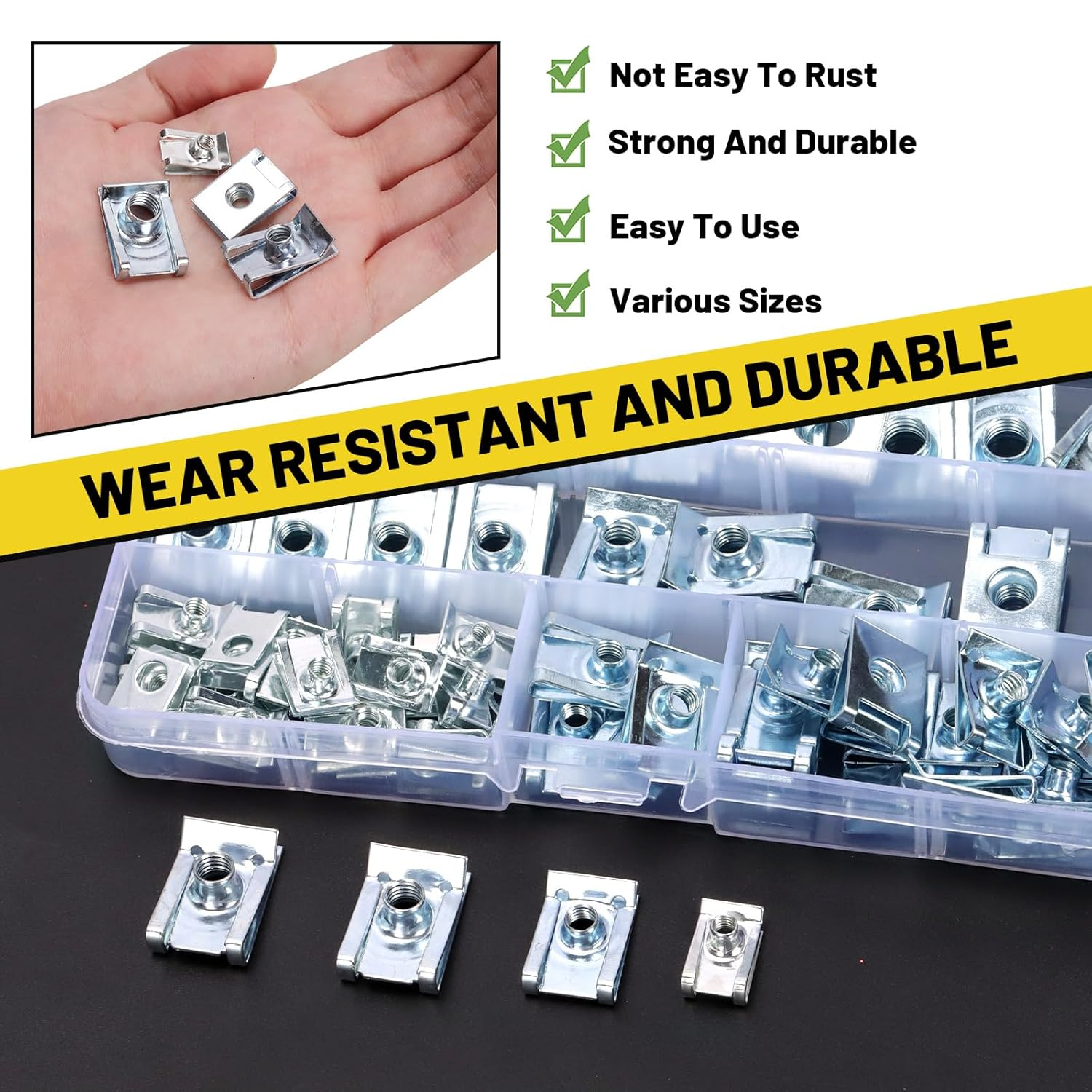 60Pcs M4 M5 M6 M8 Auto Car U-Clip, Automotive U Nut Clips U-Style Clip-On Nuts U Fastener Clips U Clip Nuts for Engine Fender Bumper Dash Door Panel Interior, Carbon Steel Zinc-Plated image number 6