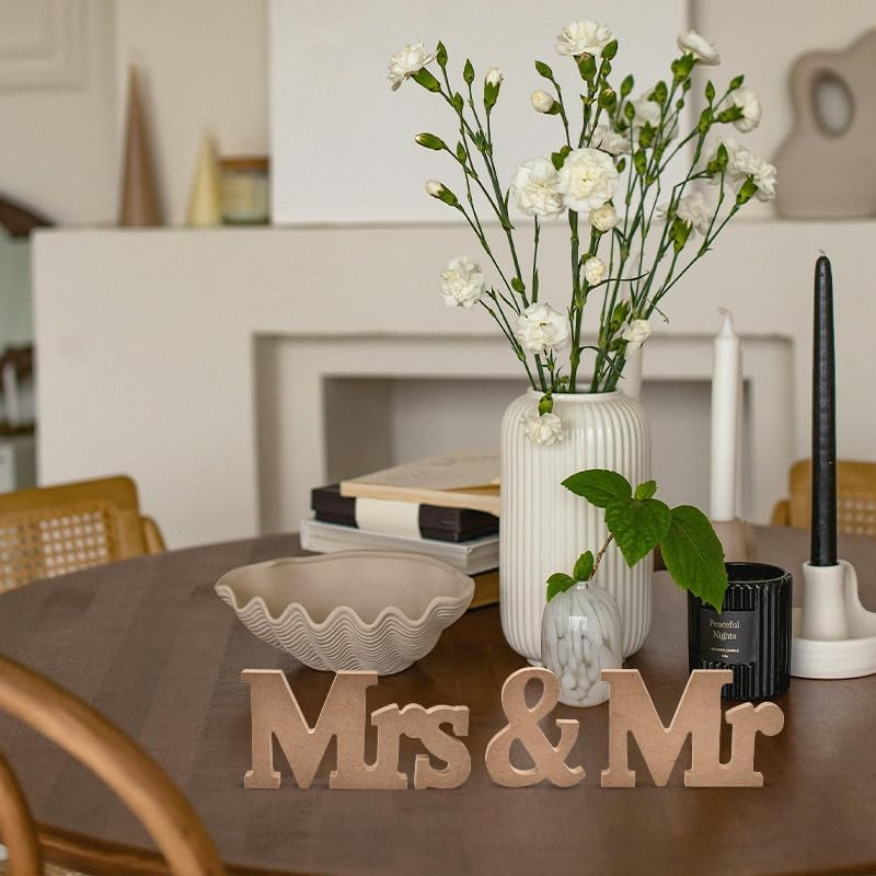 Mr and Mrs Signs Wedding Table Decorations for Bride and Bridegroom Wedding Signs for Ceremony and Reception Wooden Table Sign Stand Wedding Decor for Tables - White image number 4
